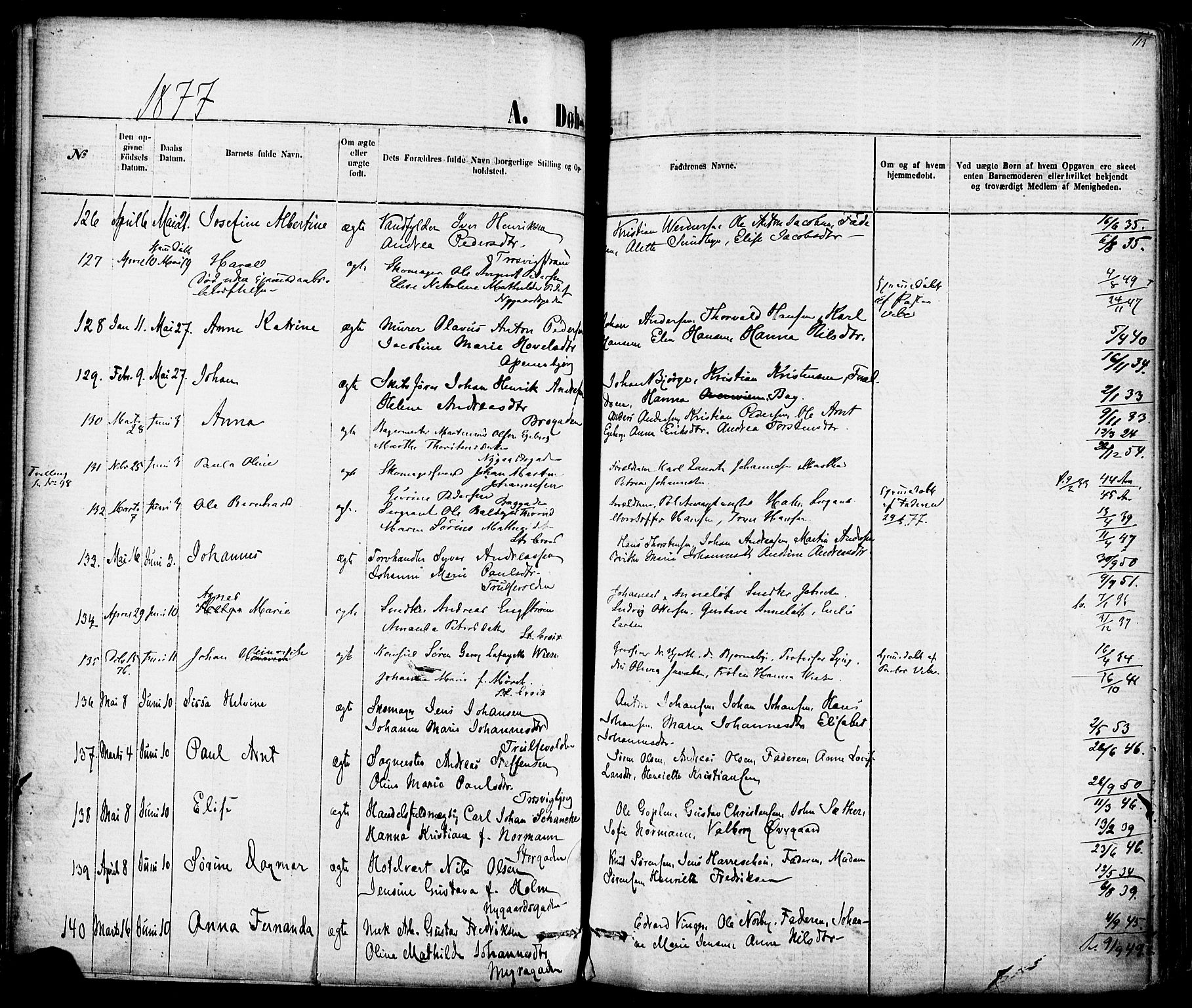 Fredrikstad domkirkes prestekontor Kirkebøker, AV/SAO-A-10906/F/Fa/L0001: Parish register (official) no. 1, 1871-1878, p. 113