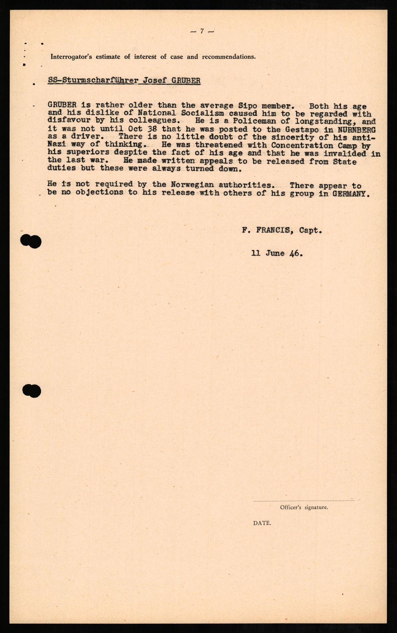 Forsvaret, Forsvarets overkommando II, RA/RAFA-3915/D/Db/L0010: CI Questionaires. Tyske okkupasjonsstyrker i Norge. Tyskere., 1945-1946, p. 398