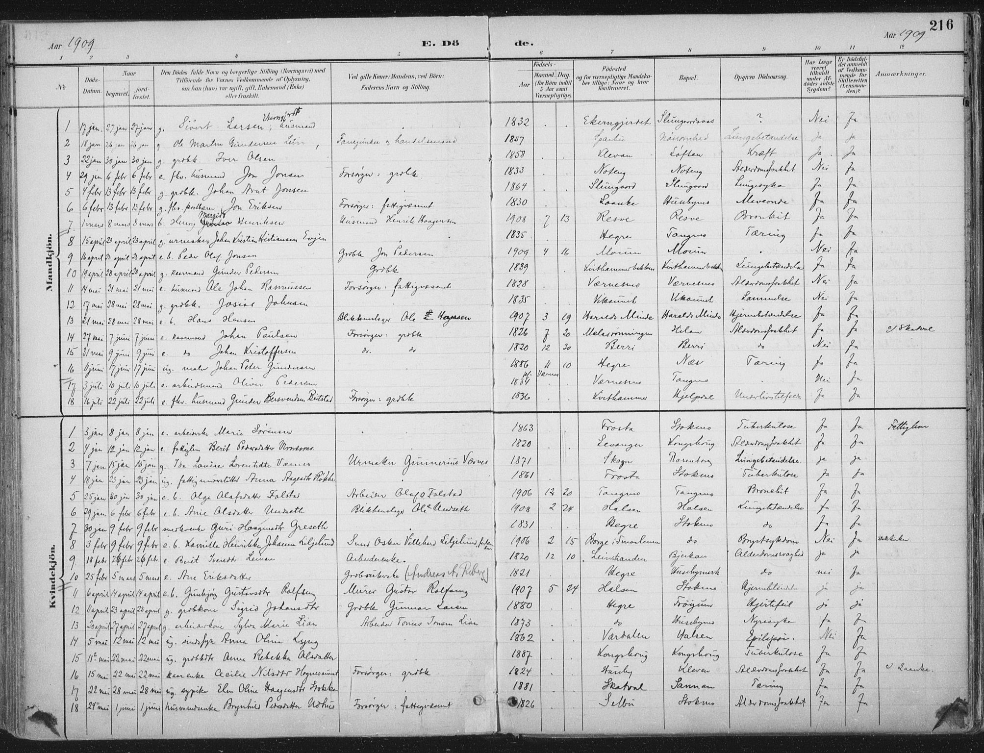 Ministerialprotokoller, klokkerbøker og fødselsregistre - Nord-Trøndelag, AV/SAT-A-1458/709/L0082: Parish register (official) no. 709A22, 1896-1916, p. 216