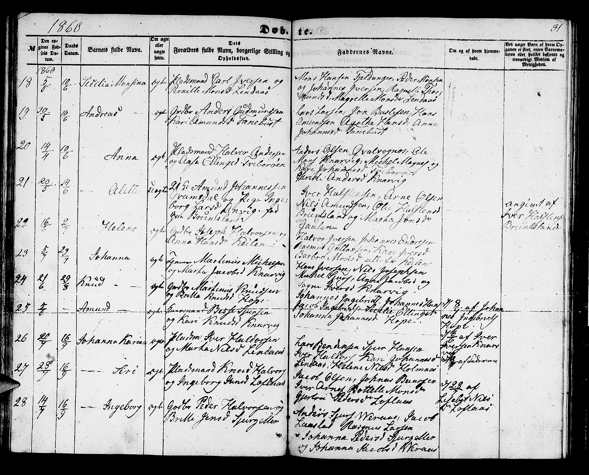 Lindås Sokneprestembete, SAB/A-76701/H/Hab: Parish register (copy) no. B 1, 1853-1866, p. 31