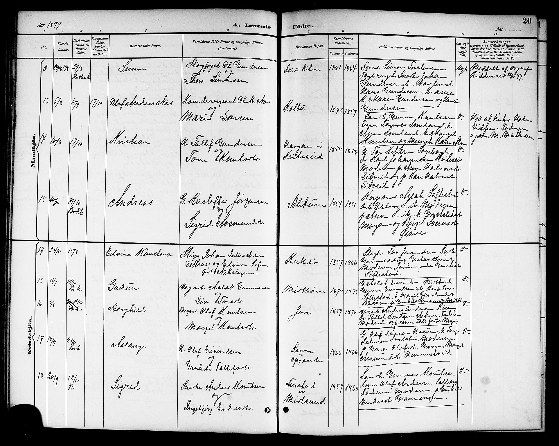 Kviteseid kirkebøker, SAKO/A-276/G/Ga/L0002: Parish register (copy) no. I 2, 1893-1918, p. 26