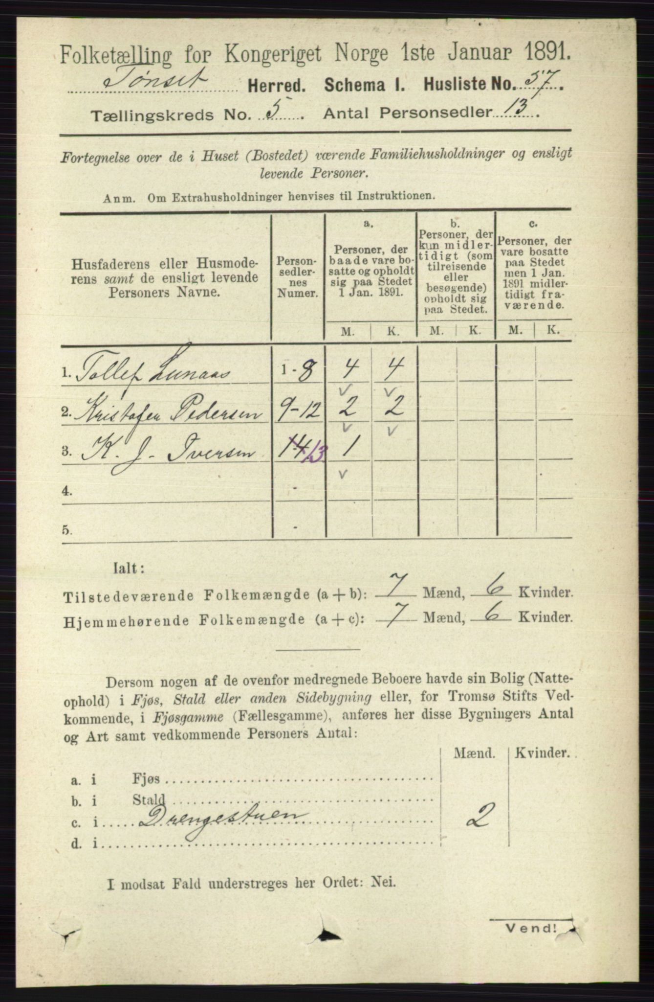 RA, 1891 census for 0437 Tynset, 1891, p. 1070