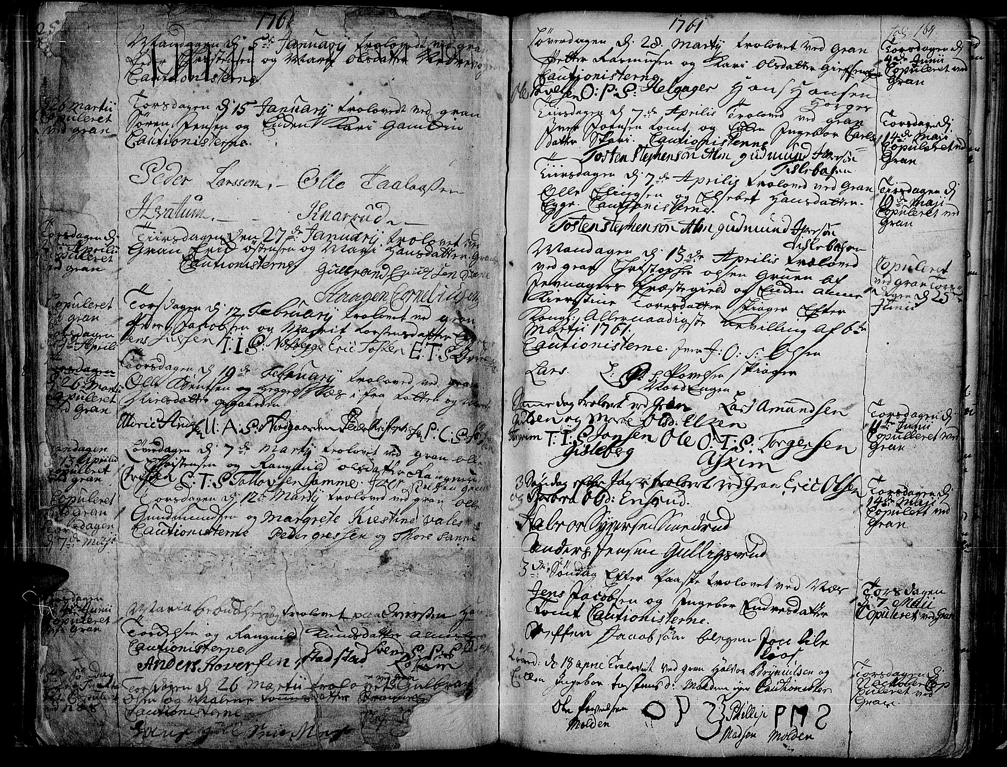 Gran prestekontor, SAH/PREST-112/H/Ha/Haa/L0004: Parish register (official) no. 4, 1759-1775, p. 164