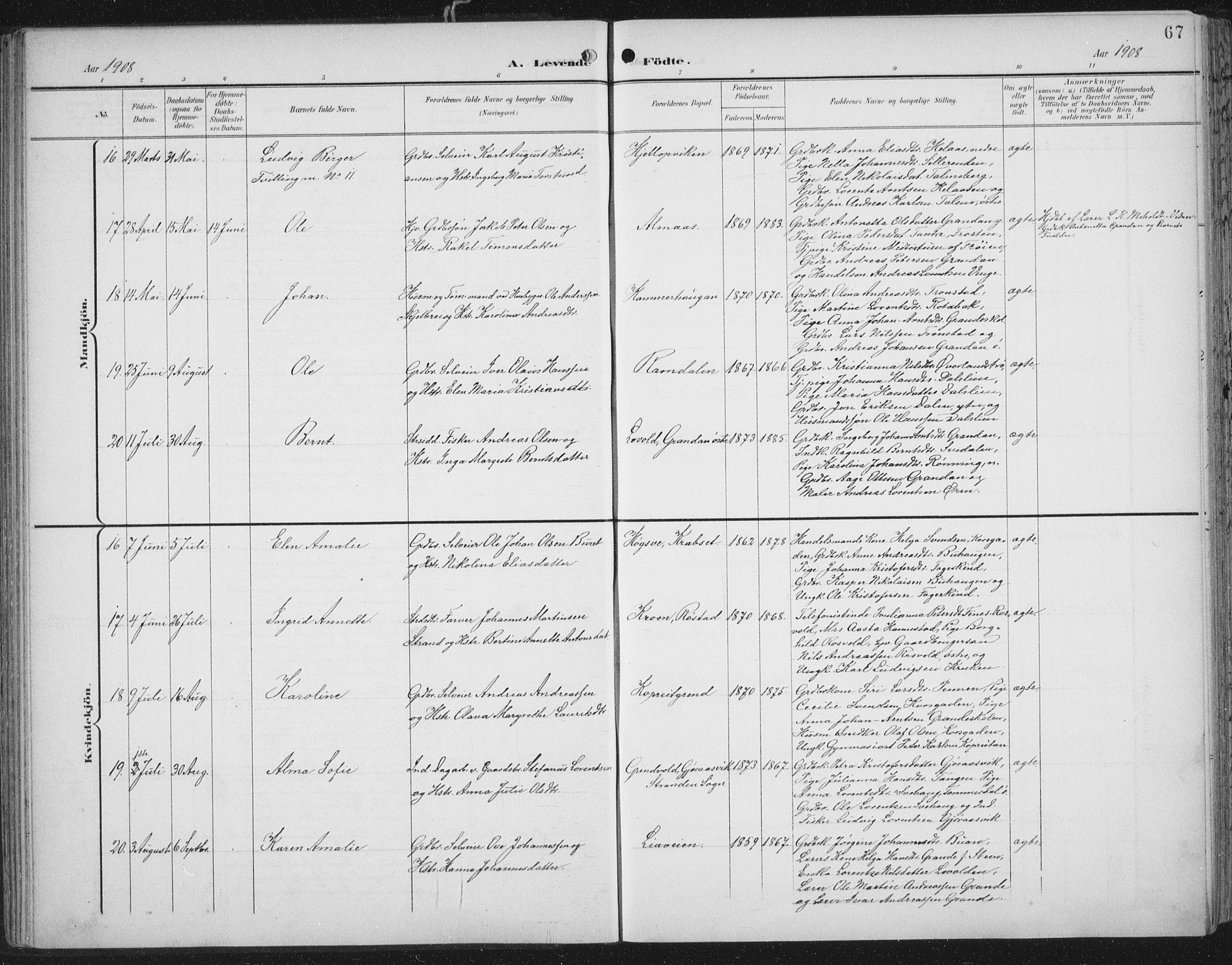 Ministerialprotokoller, klokkerbøker og fødselsregistre - Nord-Trøndelag, SAT/A-1458/701/L0011: Parish register (official) no. 701A11, 1899-1915, p. 67