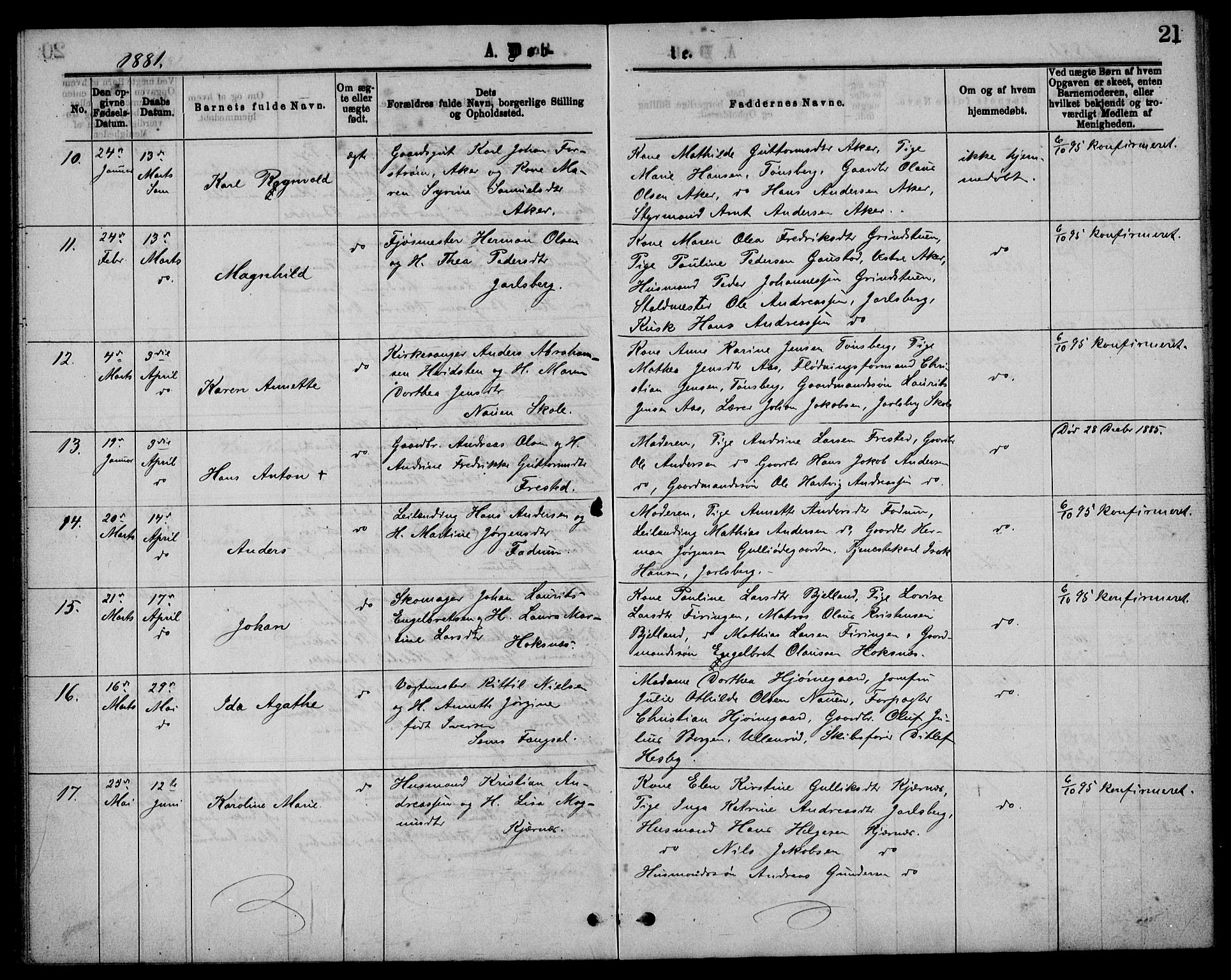 Sem kirkebøker, AV/SAKO-A-5/G/Ga/L0005: Parish register (copy) no. I 5, 1877-1889, p. 21