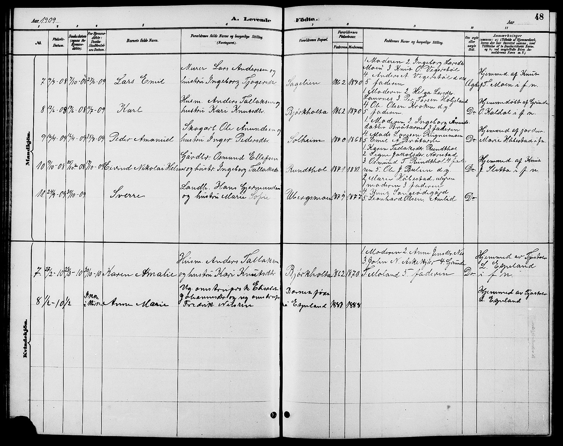 Gjerstad sokneprestkontor, AV/SAK-1111-0014/F/Fb/Fbb/L0004: Parish register (copy) no. B 4, 1890-1910, p. 48