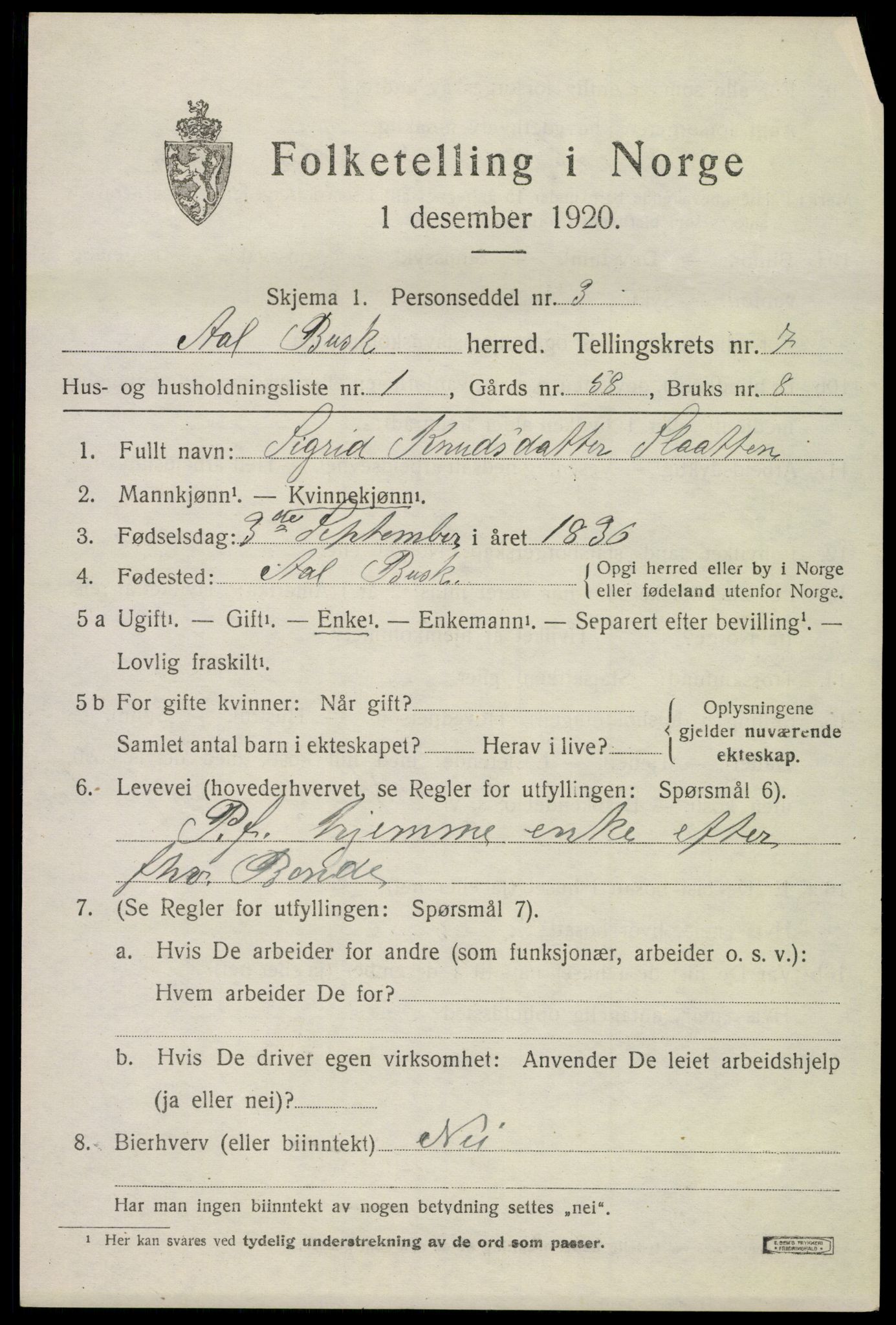 SAKO, 1920 census for Ål, 1920, p. 4794