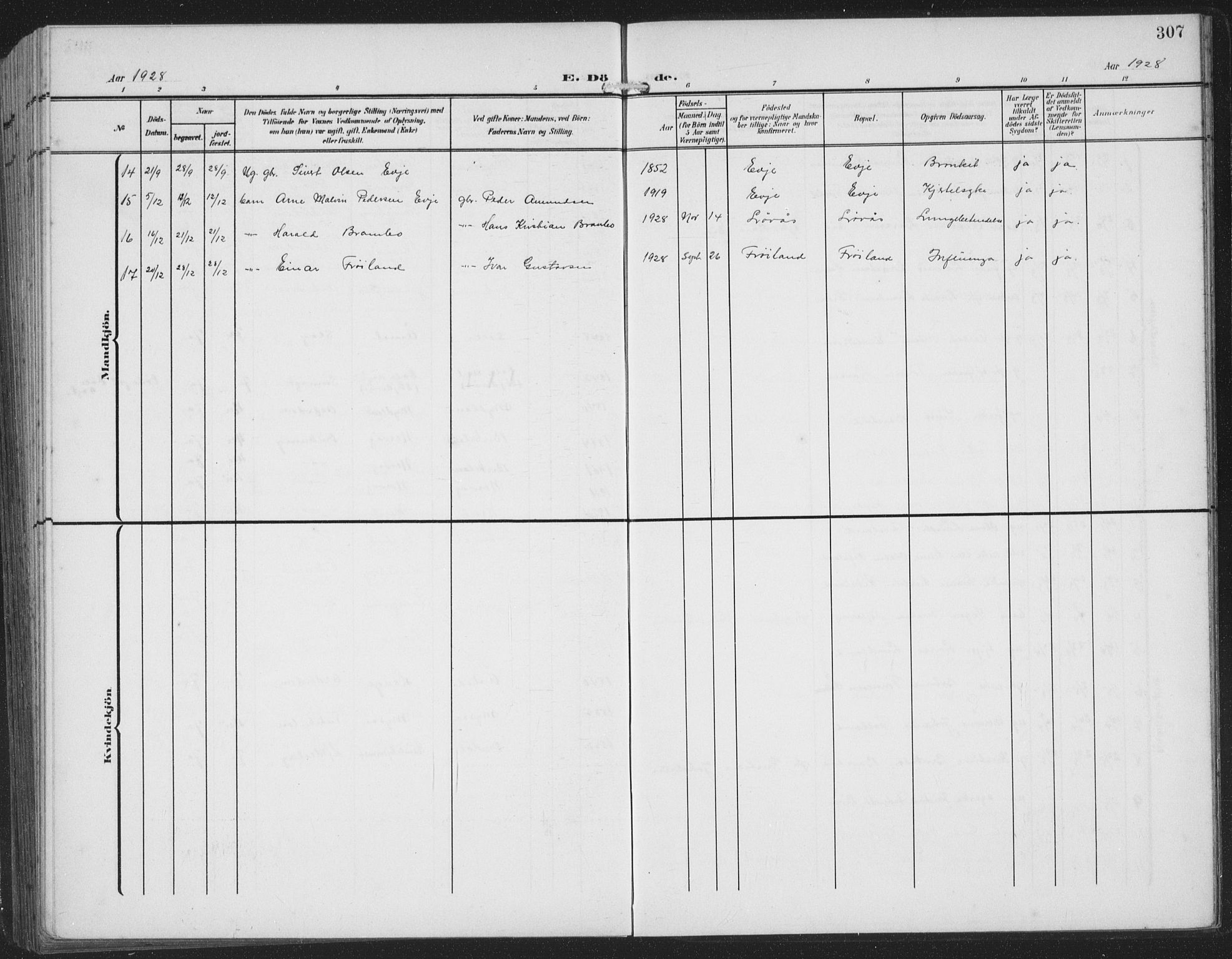 Sokndal sokneprestkontor, AV/SAST-A-101808: Parish register (copy) no. B 8, 1908-1934, p. 307