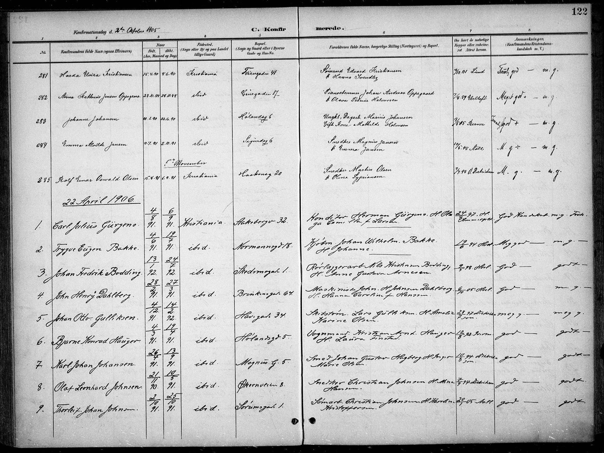 Kampen prestekontor Kirkebøker, SAO/A-10853/F/Fa/L0009: Parish register (official) no. I 9, 1899-1911, p. 122