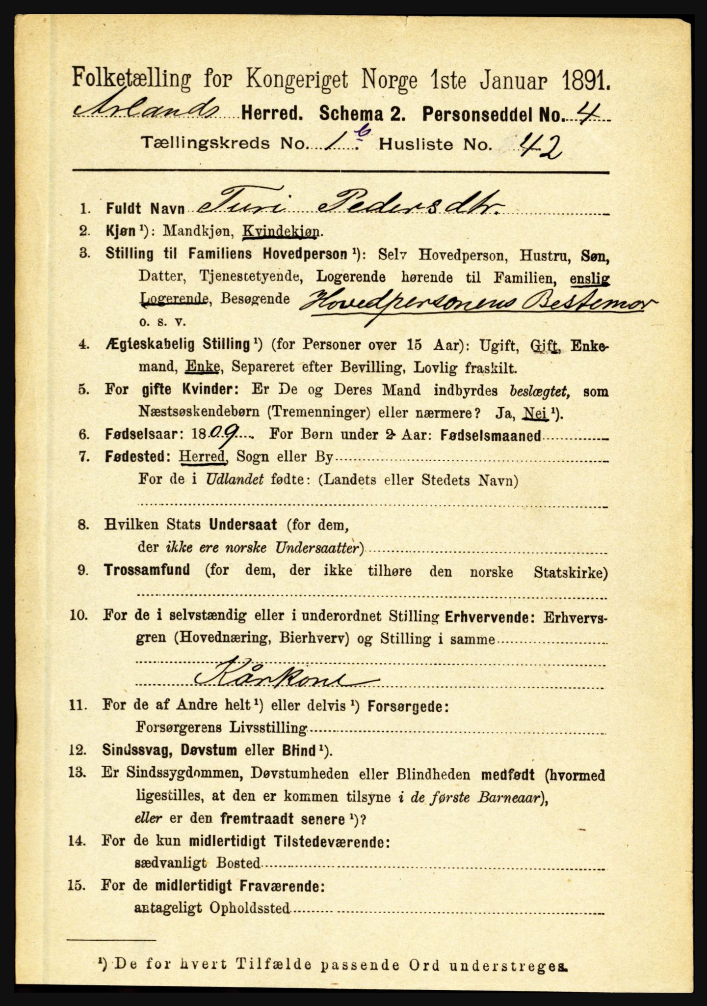 RA, 1891 census for 1421 Aurland, 1891, p. 411