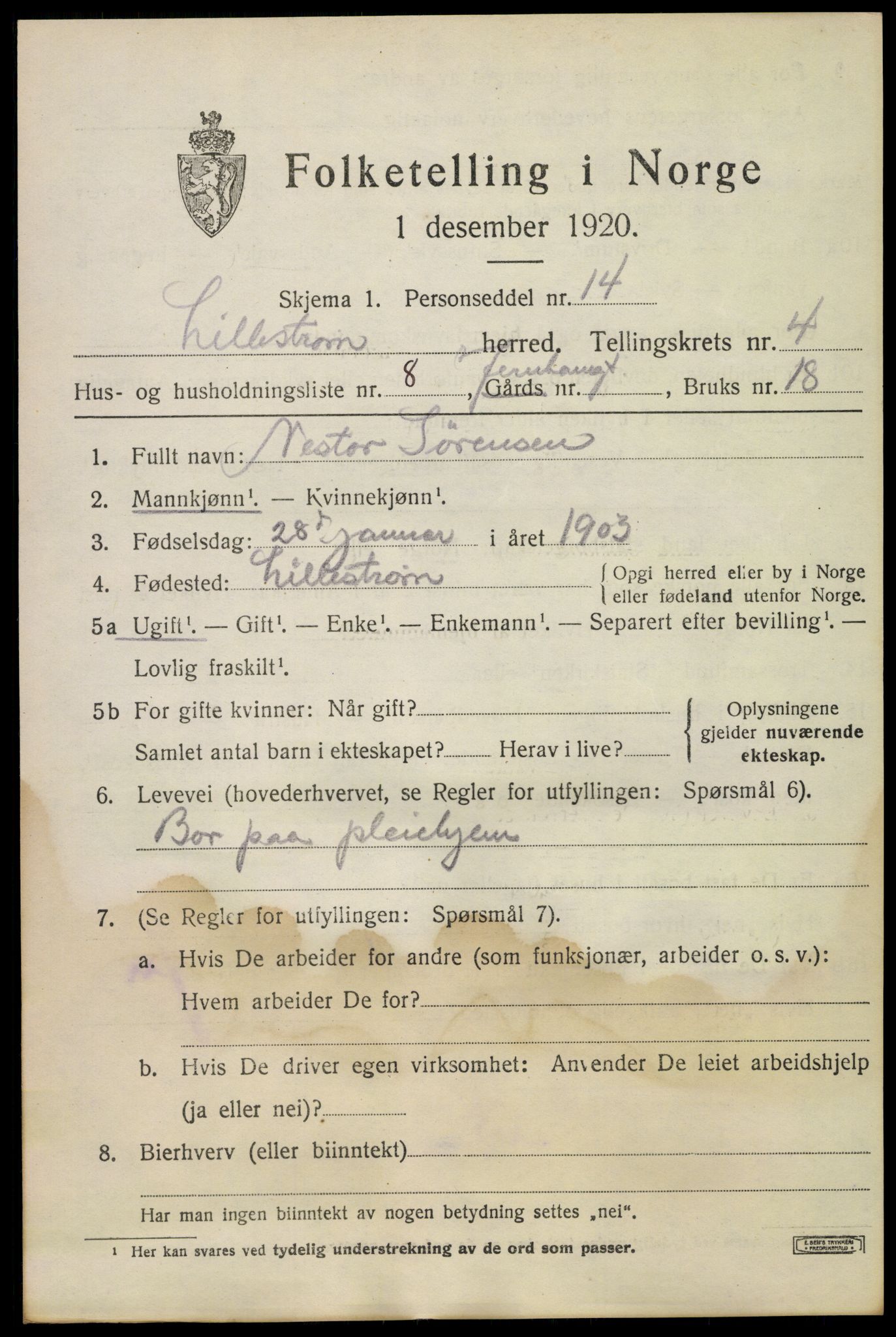 SAO, 1920 census for Lillestrøm, 1920, p. 11310