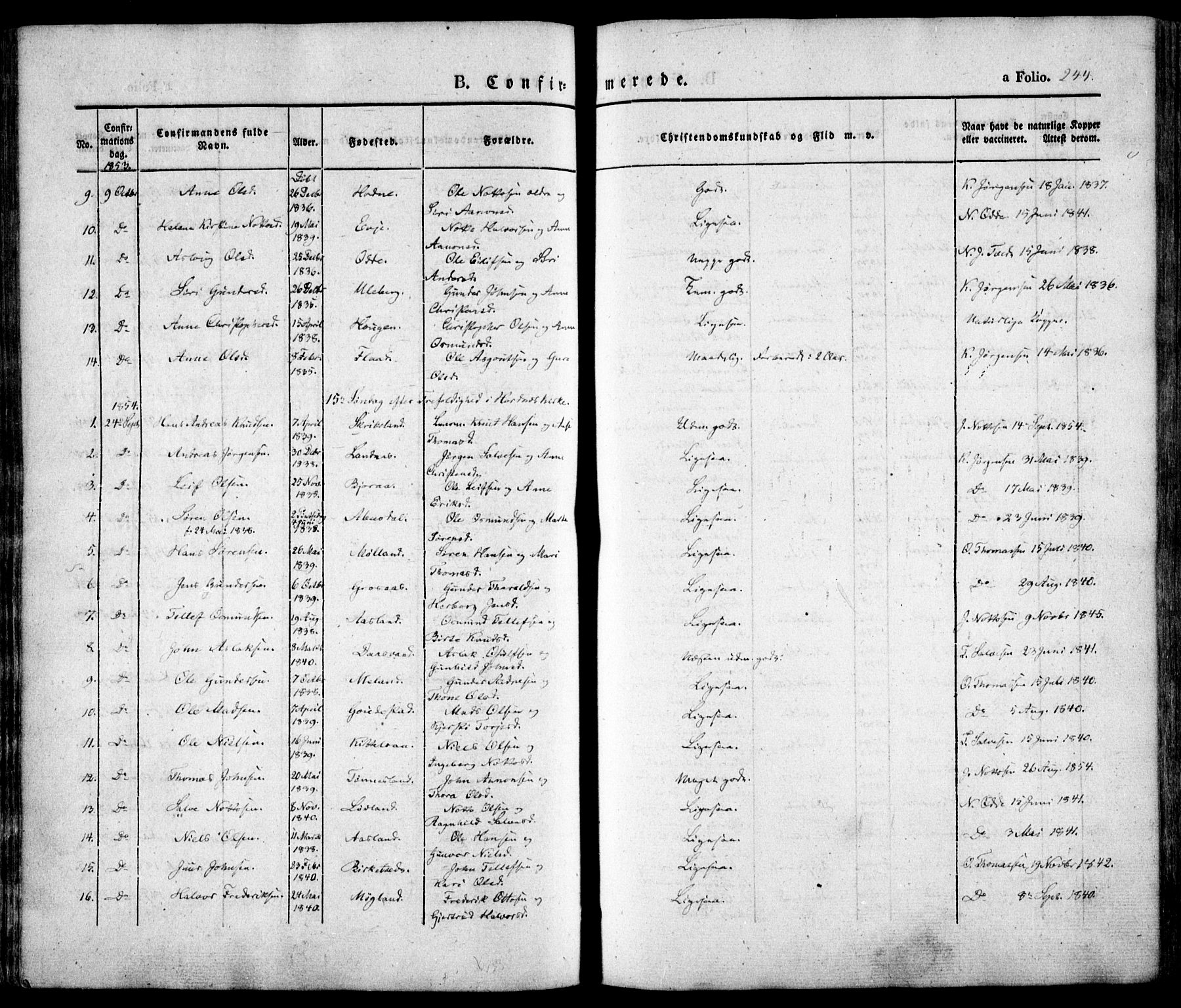 Evje sokneprestkontor, SAK/1111-0008/F/Fa/Faa/L0005: Parish register (official) no. A 5, 1843-1865, p. 244