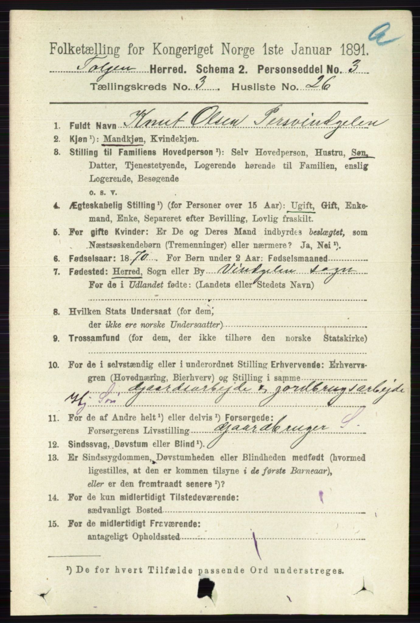 RA, 1891 census for 0436 Tolga, 1891, p. 748