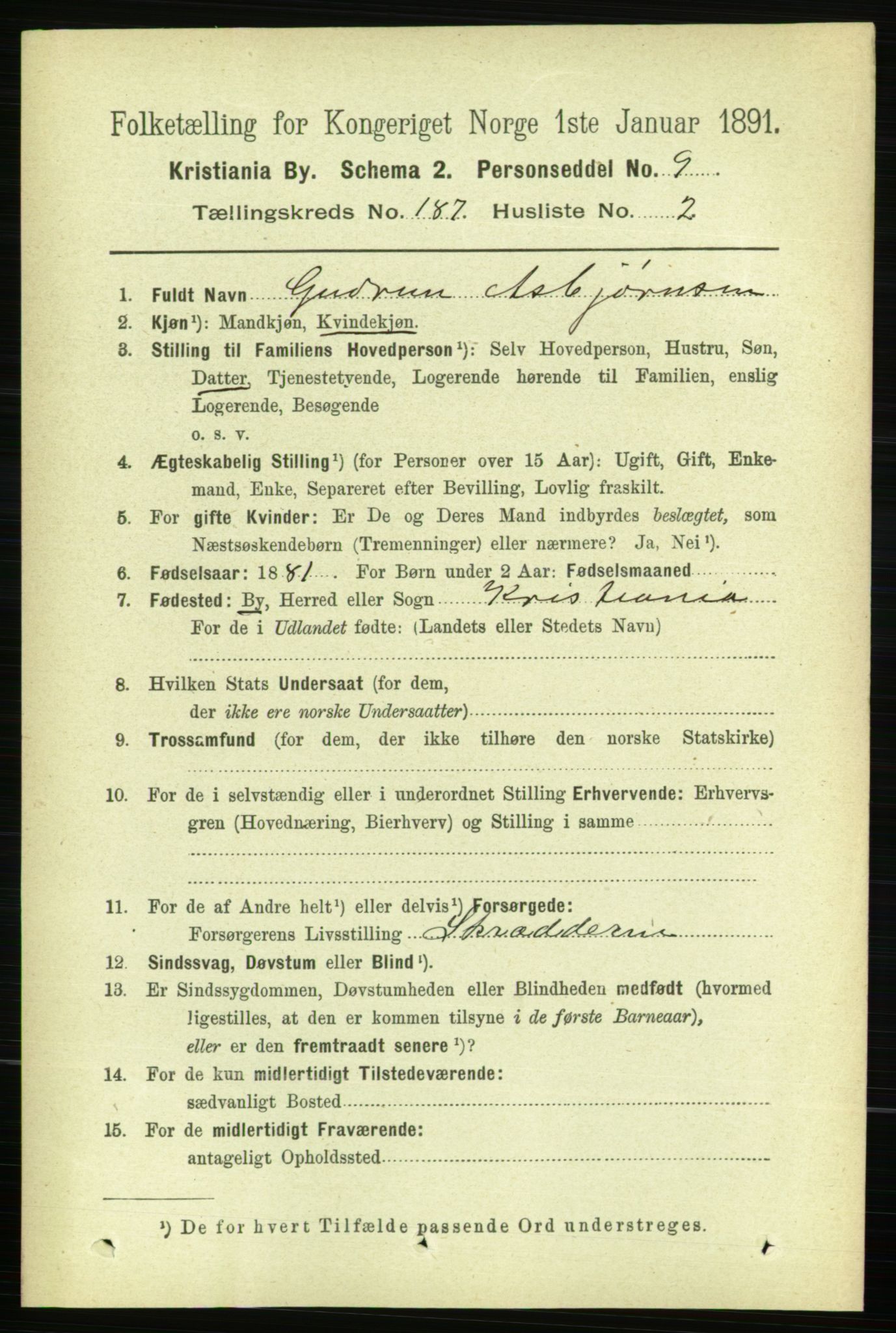 RA, 1891 census for 0301 Kristiania, 1891, p. 111995