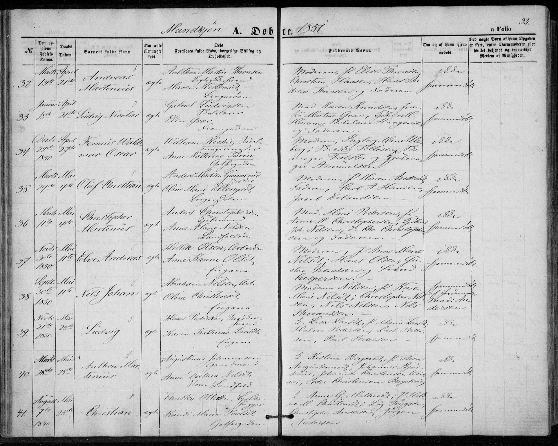 Bragernes kirkebøker, AV/SAKO-A-6/F/Fb/L0002: Parish register (official) no. II 2, 1848-1859, p. 33