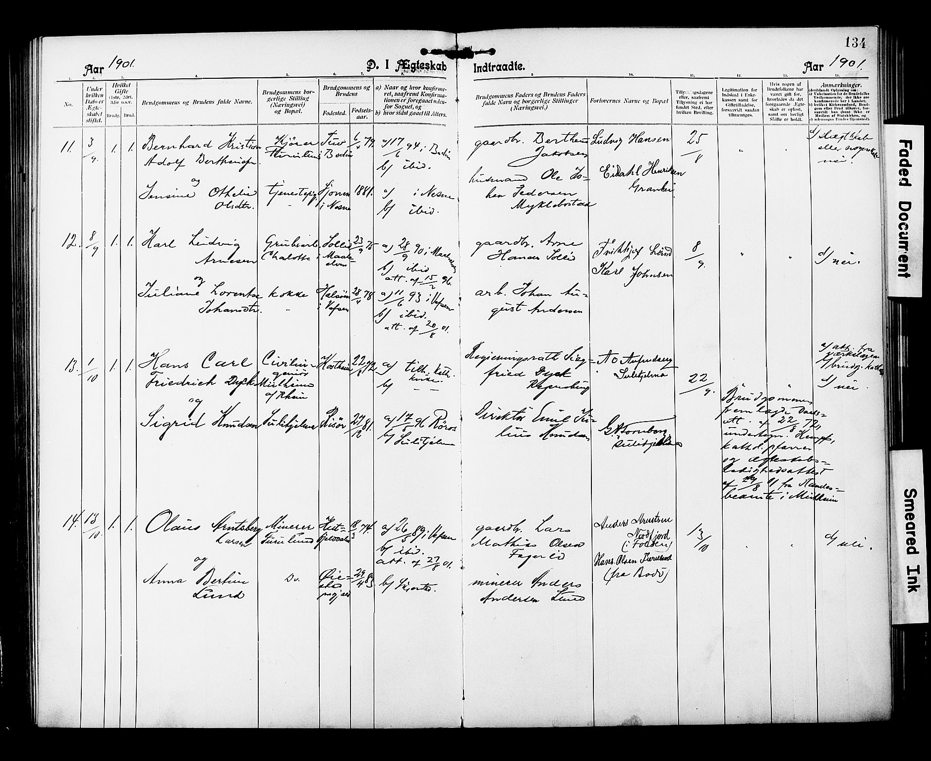 Ministerialprotokoller, klokkerbøker og fødselsregistre - Nordland, SAT/A-1459/850/L0709: Parish register (official) no. 850A01, 1899-1909, p. 134