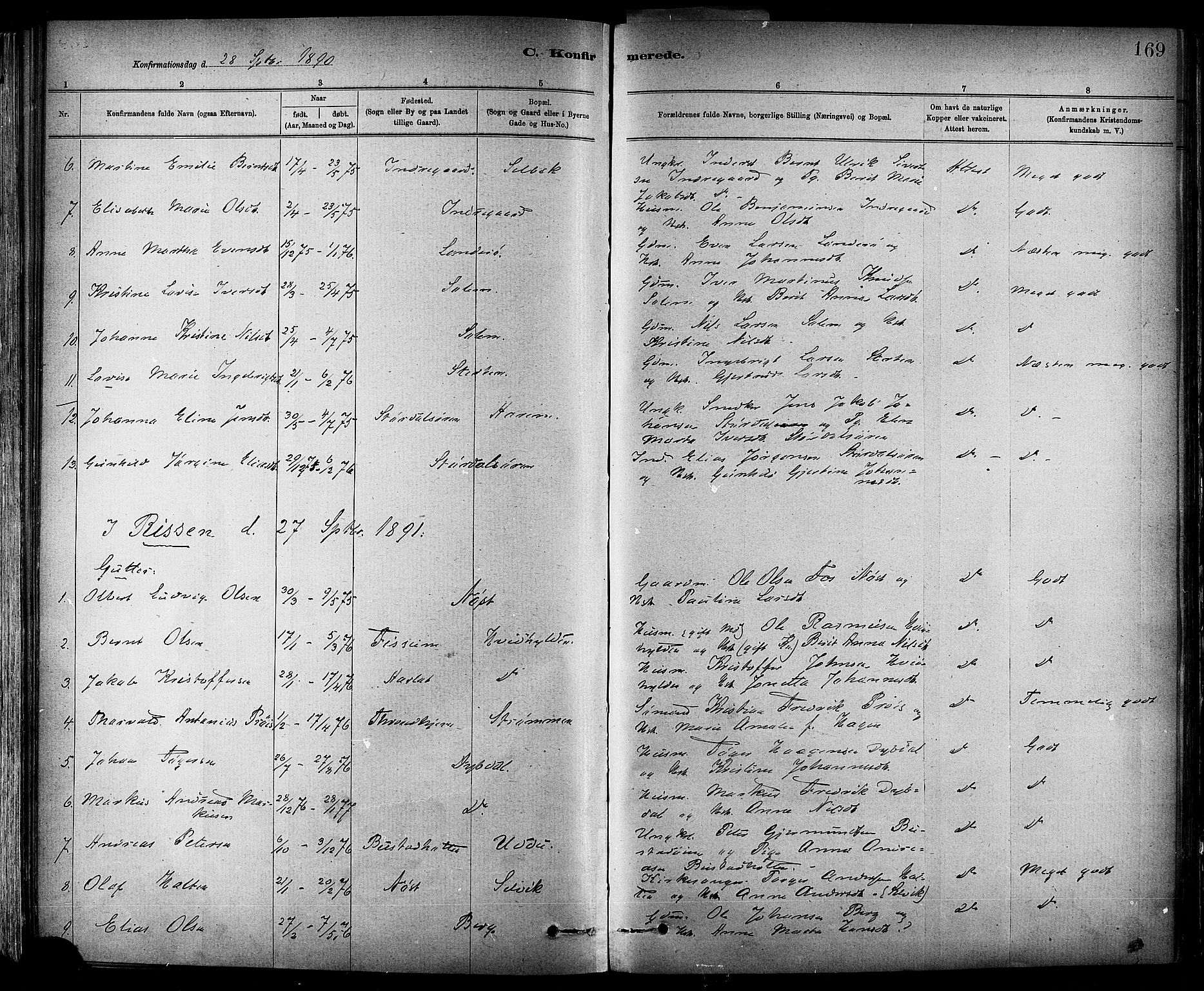 Ministerialprotokoller, klokkerbøker og fødselsregistre - Sør-Trøndelag, SAT/A-1456/647/L0634: Parish register (official) no. 647A01, 1885-1896, p. 169