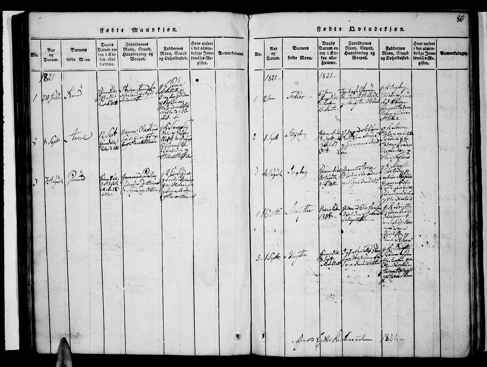 Valle sokneprestkontor, SAK/1111-0044/F/Fb/Fbc/L0001: Parish register (copy) no. B 1 /3, 1816-1829, p. 80