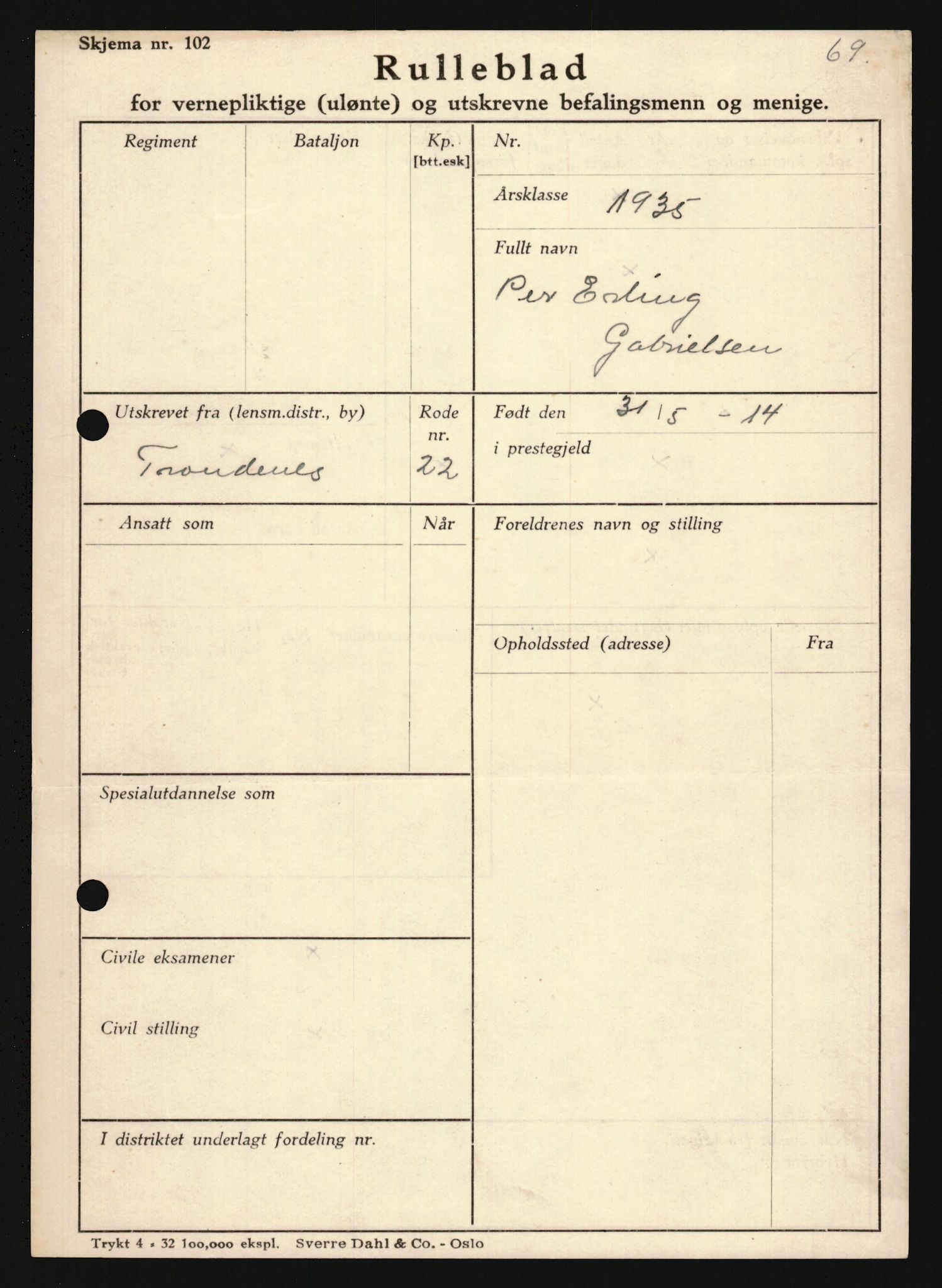 Forsvaret, Troms infanteriregiment nr. 16, AV/RA-RAFA-3146/P/Pa/L0019: Rulleblad for regimentets menige mannskaper, årsklasse 1935, 1935, p. 237