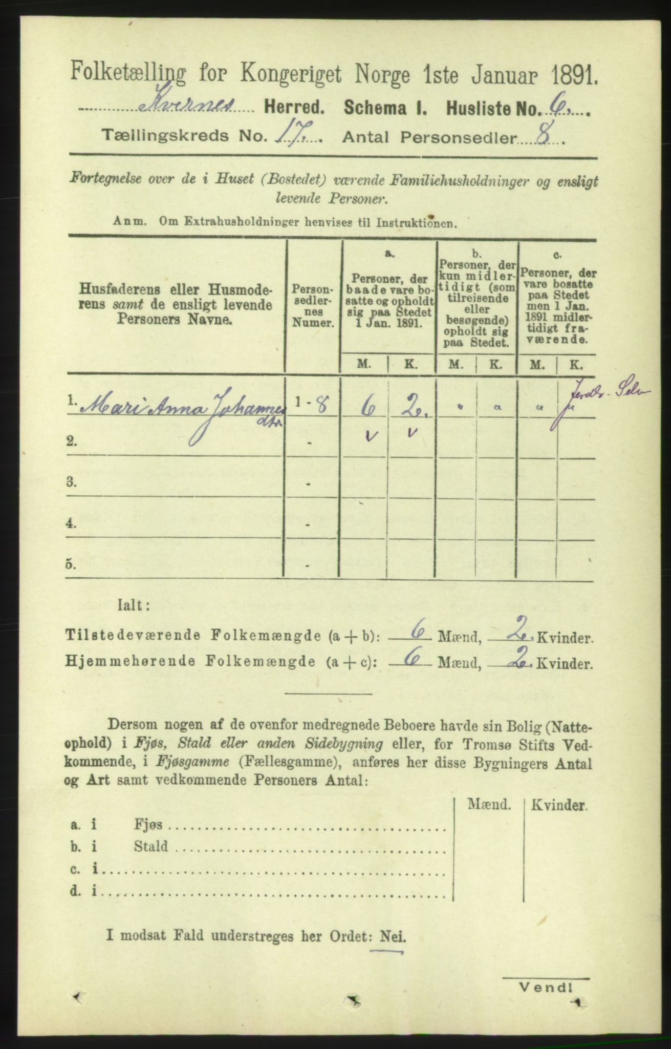 RA, 1891 census for 1553 Kvernes, 1891, p. 7075