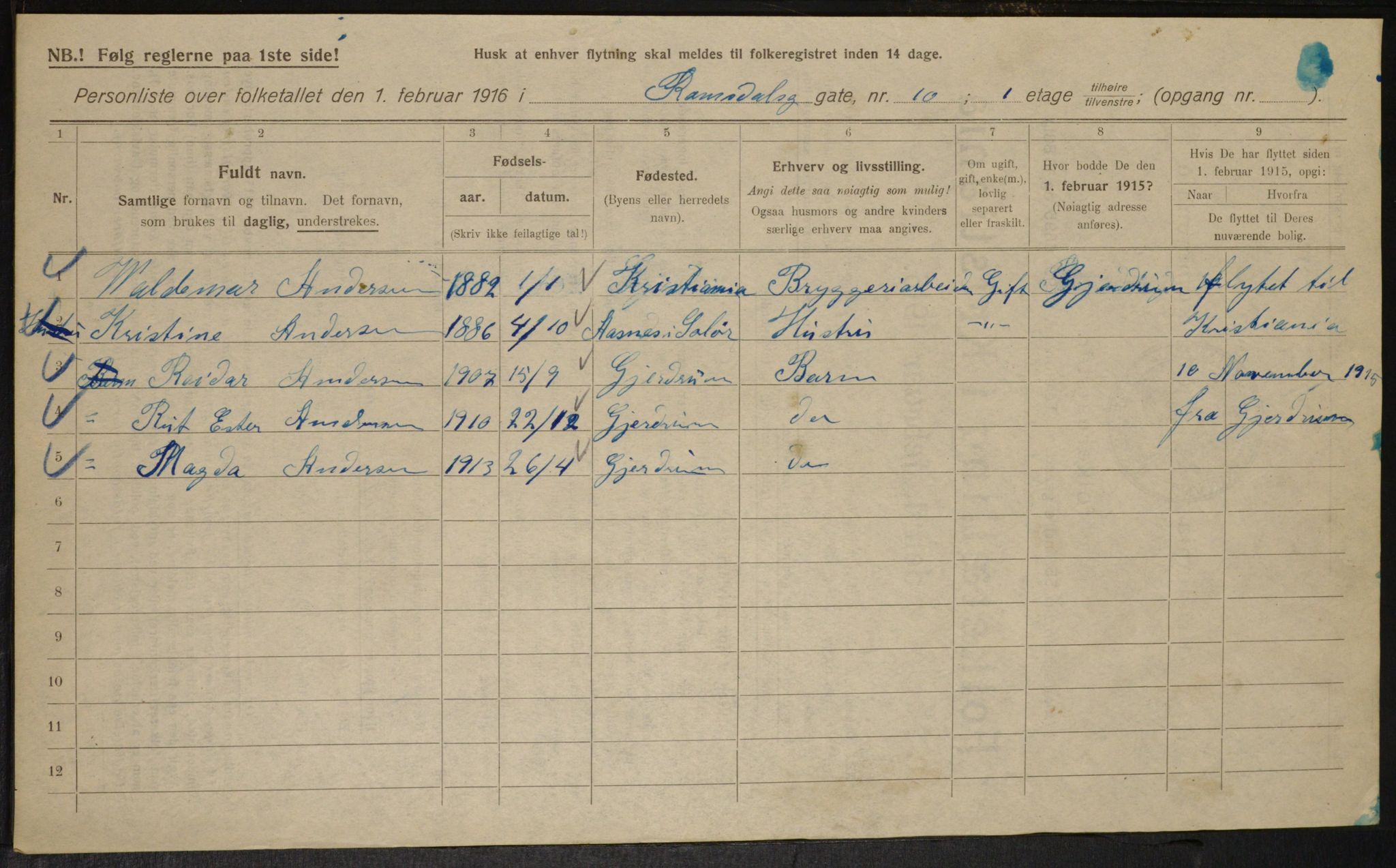 OBA, Municipal Census 1916 for Kristiania, 1916, p. 85541