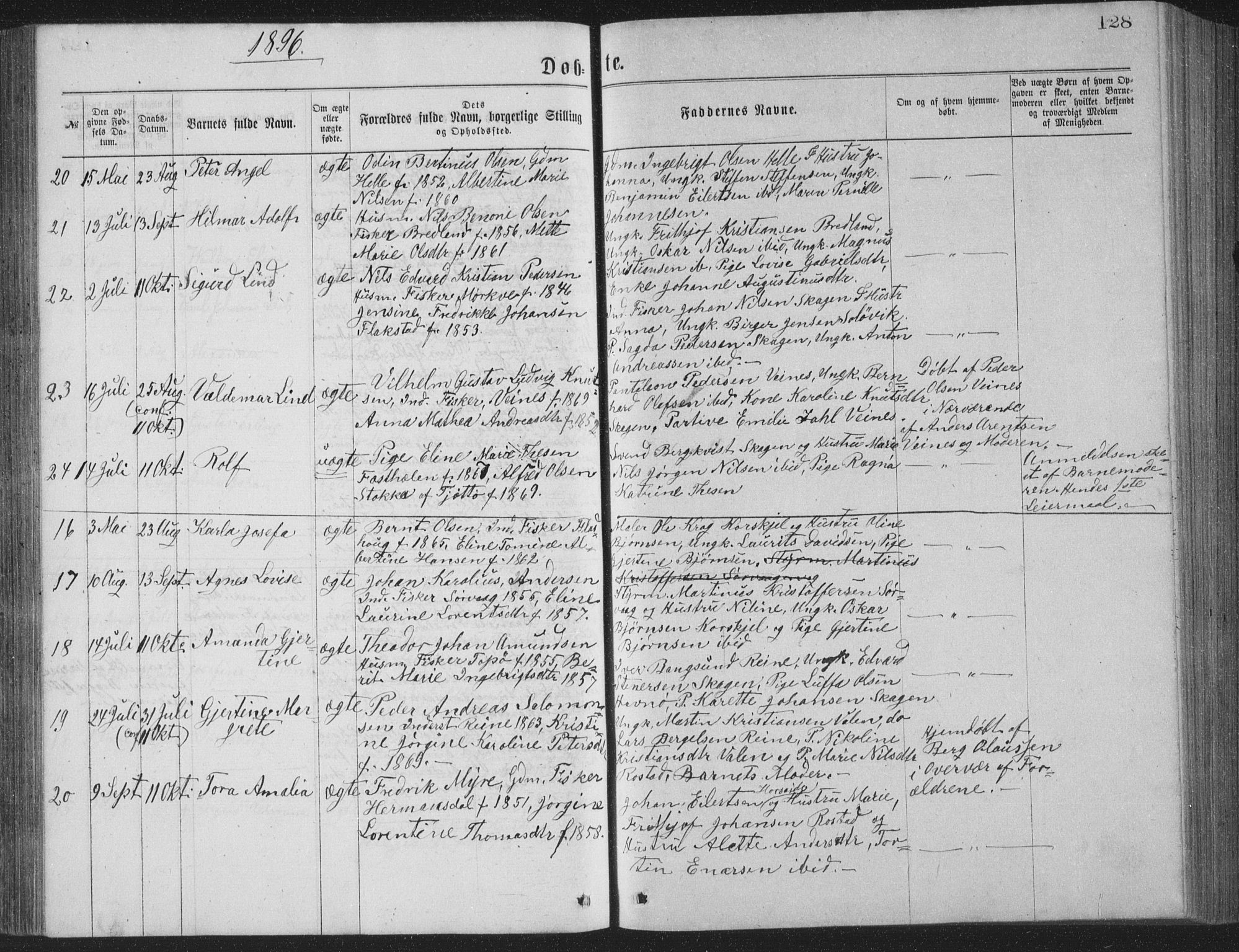 Ministerialprotokoller, klokkerbøker og fødselsregistre - Nordland, AV/SAT-A-1459/886/L1225: Parish register (copy) no. 886C02, 1874-1896, p. 128