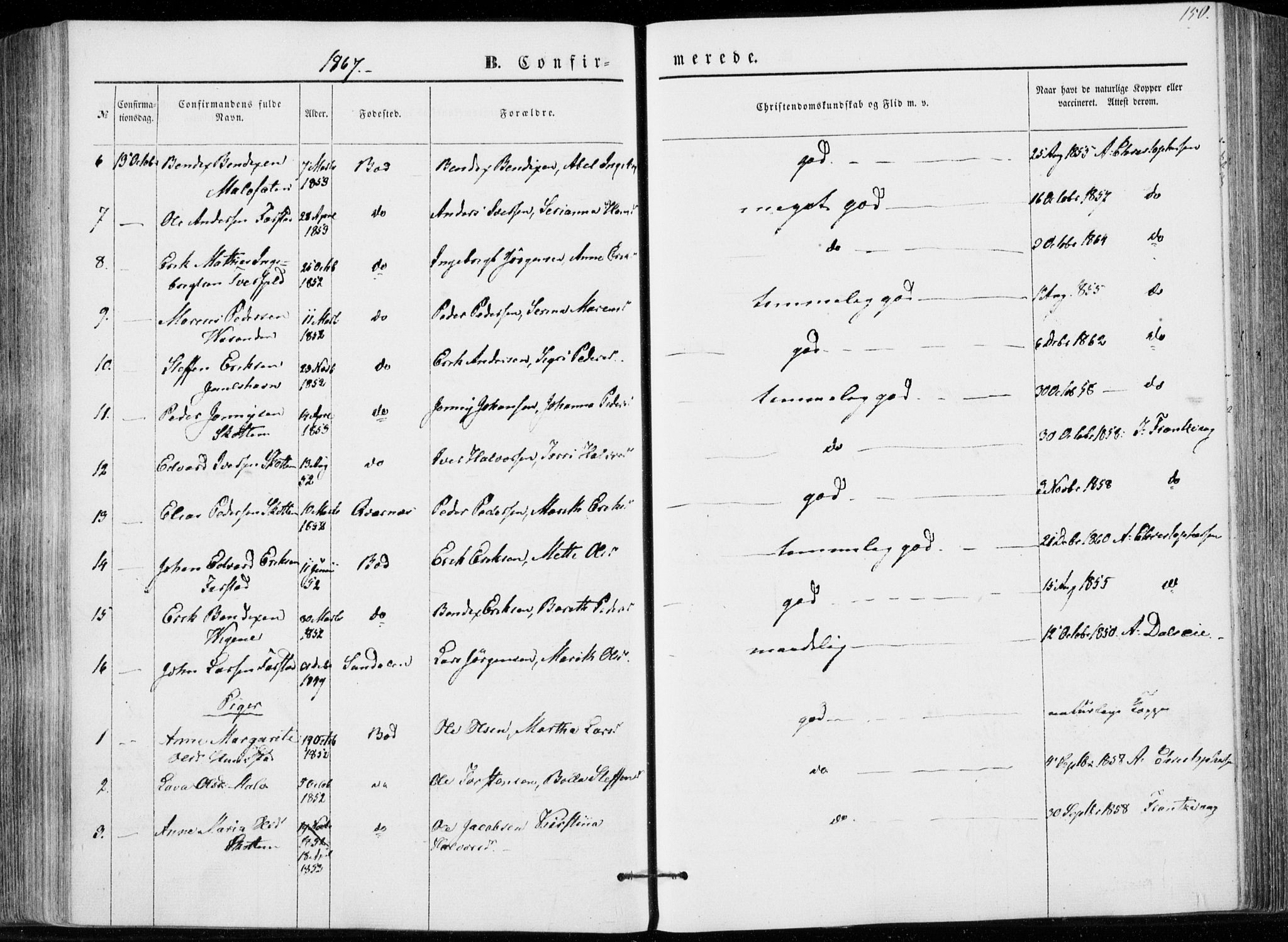 Ministerialprotokoller, klokkerbøker og fødselsregistre - Møre og Romsdal, AV/SAT-A-1454/566/L0767: Parish register (official) no. 566A06, 1852-1868, p. 150