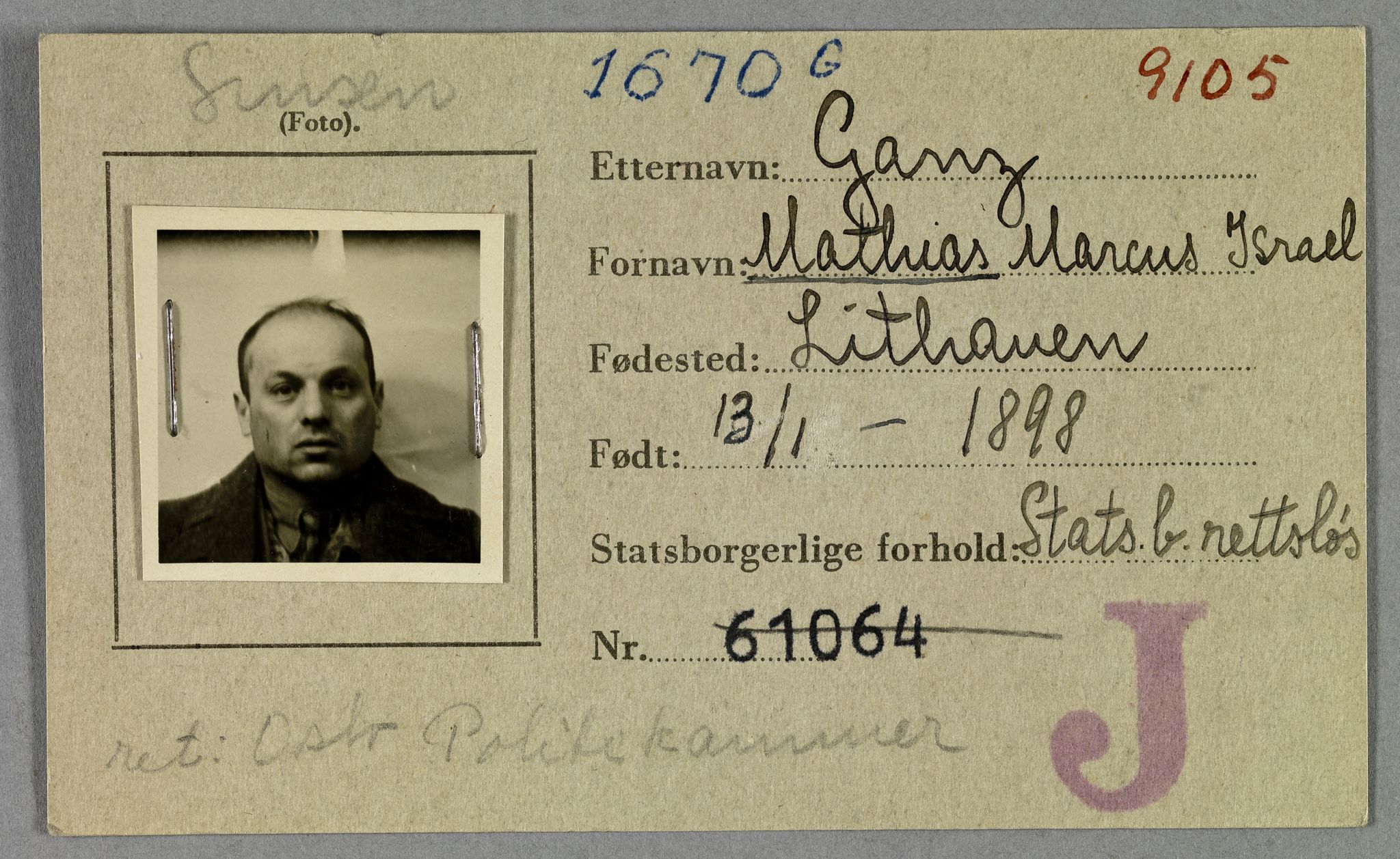 Sosialdepartementet, Våre Falne, RA/S-1708/E/Ee/L0021A: Fotografier av jøder på legitimasjonskort (1941-42), 1941-1942, p. 133