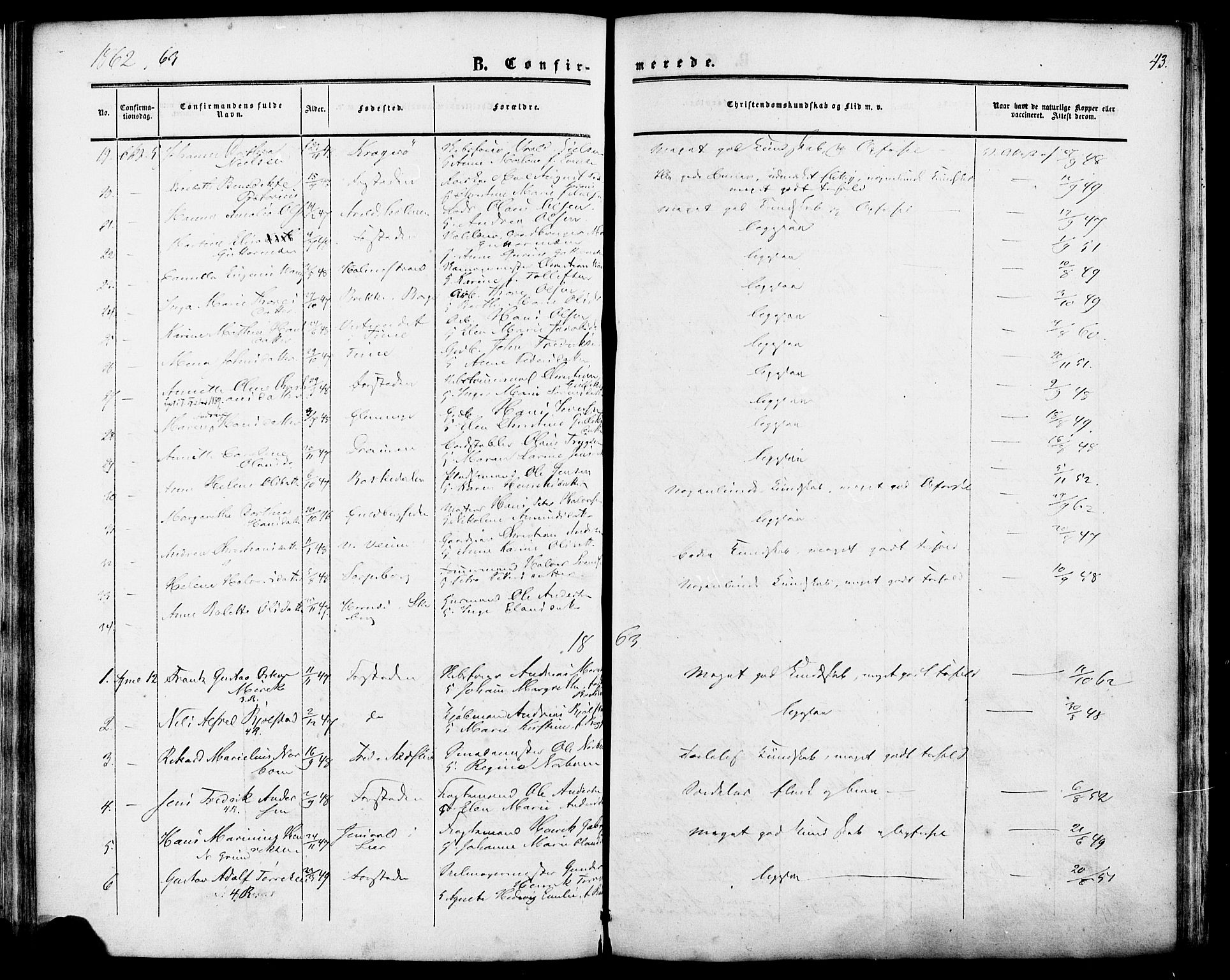 Glemmen prestekontor Kirkebøker, SAO/A-10908/F/Fa/L0006: Parish register (official) no. 6, 1849-1865, p. 43
