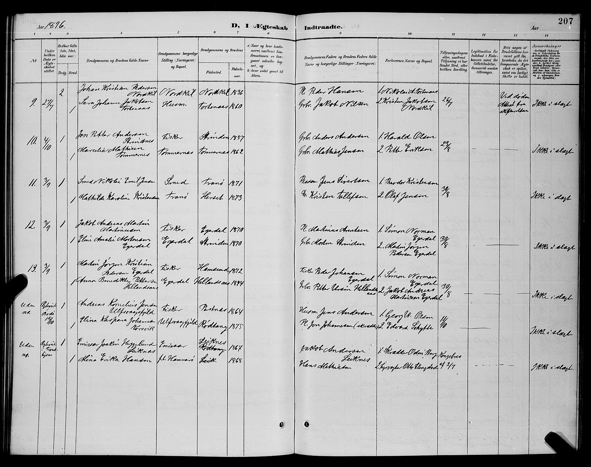 Ministerialprotokoller, klokkerbøker og fødselsregistre - Nordland, SAT/A-1459/859/L0859: Parish register (copy) no. 859C05, 1887-1898, p. 207