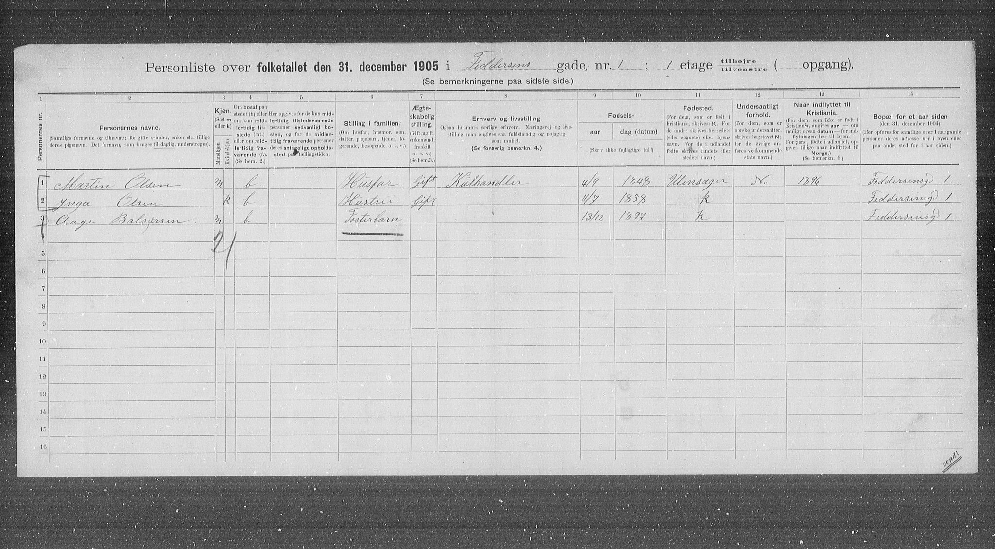 OBA, Municipal Census 1905 for Kristiania, 1905, p. 12443