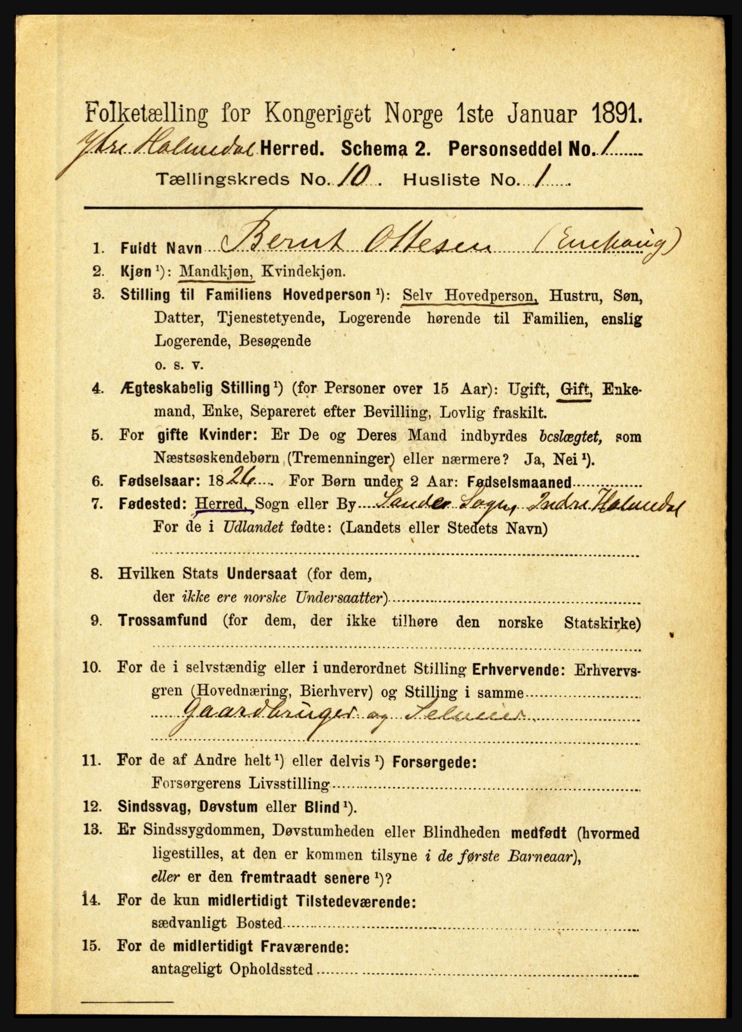 RA, 1891 census for 1429 Ytre Holmedal, 1891, p. 2296