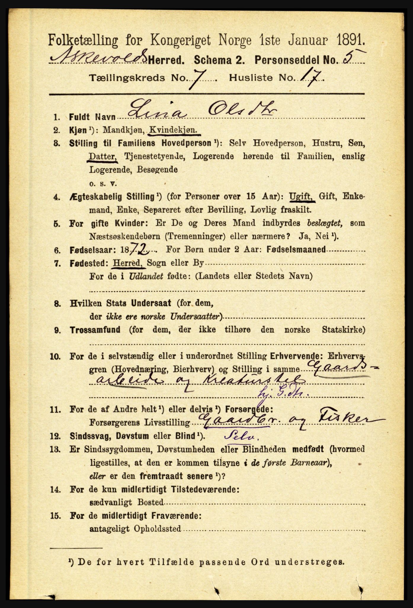 RA, 1891 census for 1428 Askvoll, 1891, p. 2006