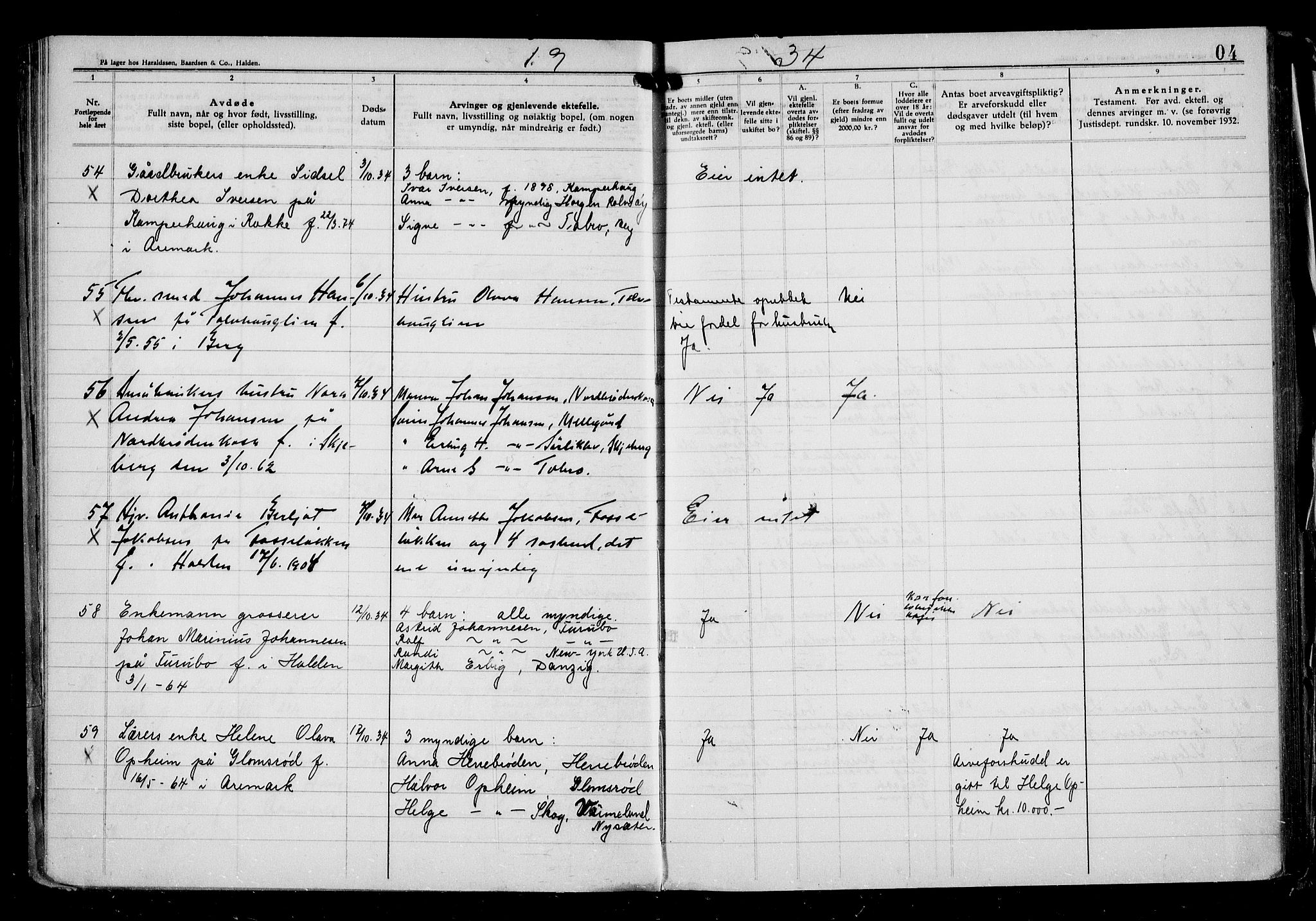 Berg lensmannskontor, AV/SAO-A-10263/H/Ha/Haa/L0004: Dødsfallsprotokoll, 1934-1947, p. 4