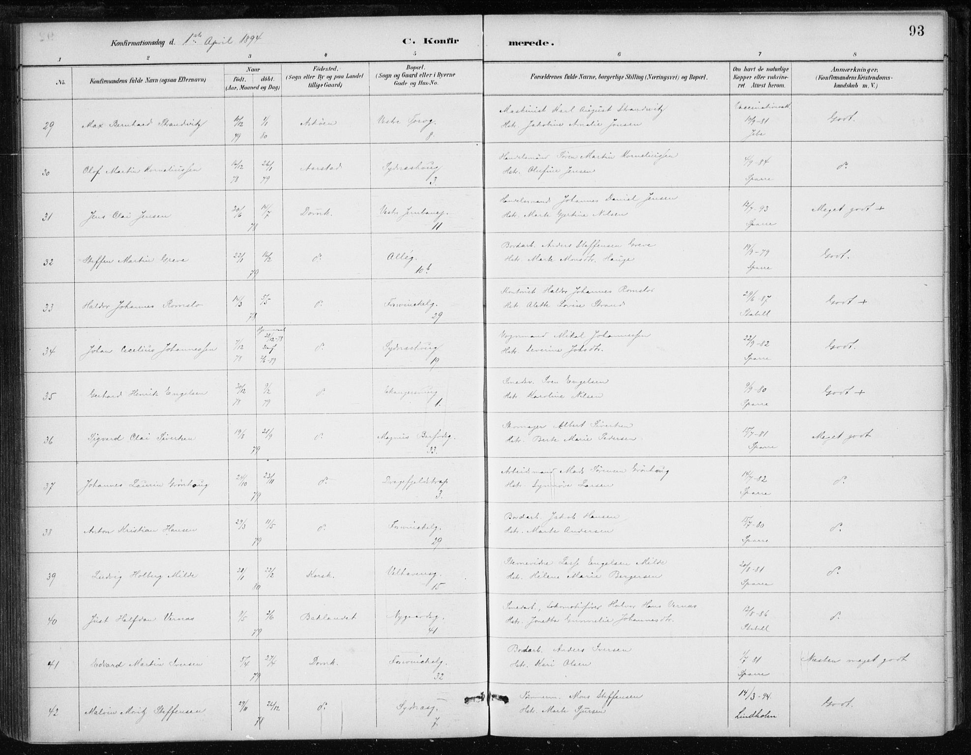 Johanneskirken sokneprestembete, AV/SAB-A-76001/H/Haa/L0008: Parish register (official) no. C 1, 1885-1907, p. 93