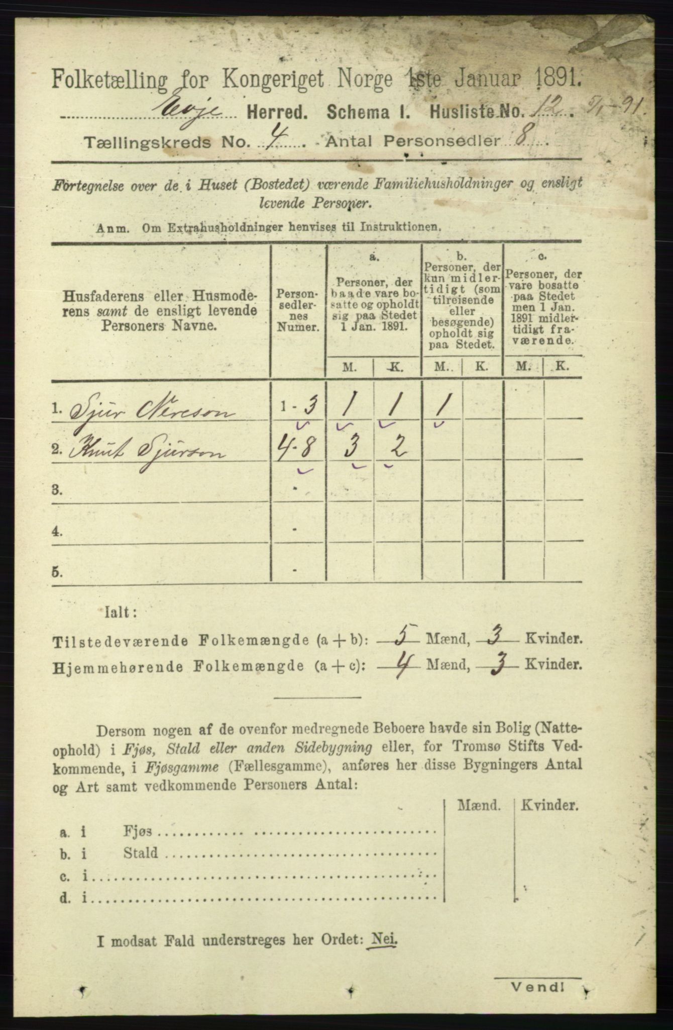 RA, 1891 census for 0937 Evje, 1891, p. 936