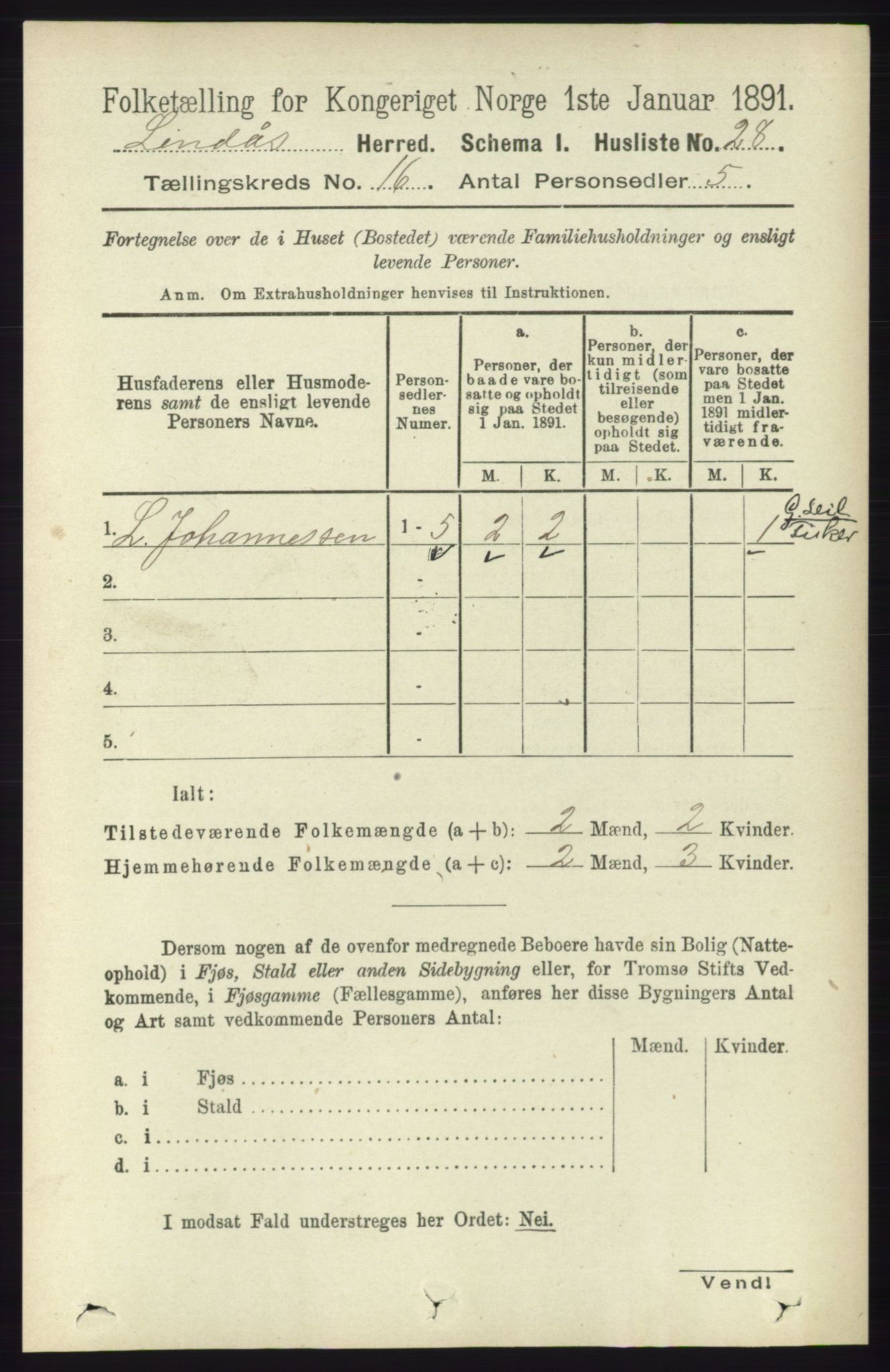 RA, 1891 census for 1263 Lindås, 1891, p. 5668