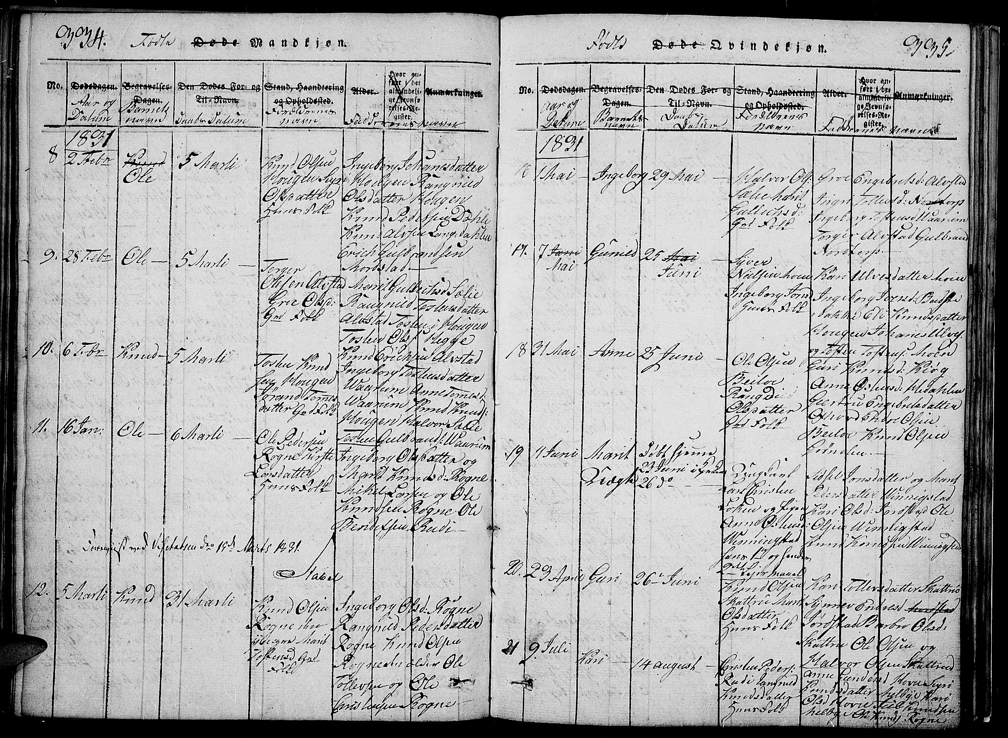 Slidre prestekontor, SAH/PREST-134/H/Ha/Hab/L0002: Parish register (copy) no. 2, 1814-1839, p. 334-335
