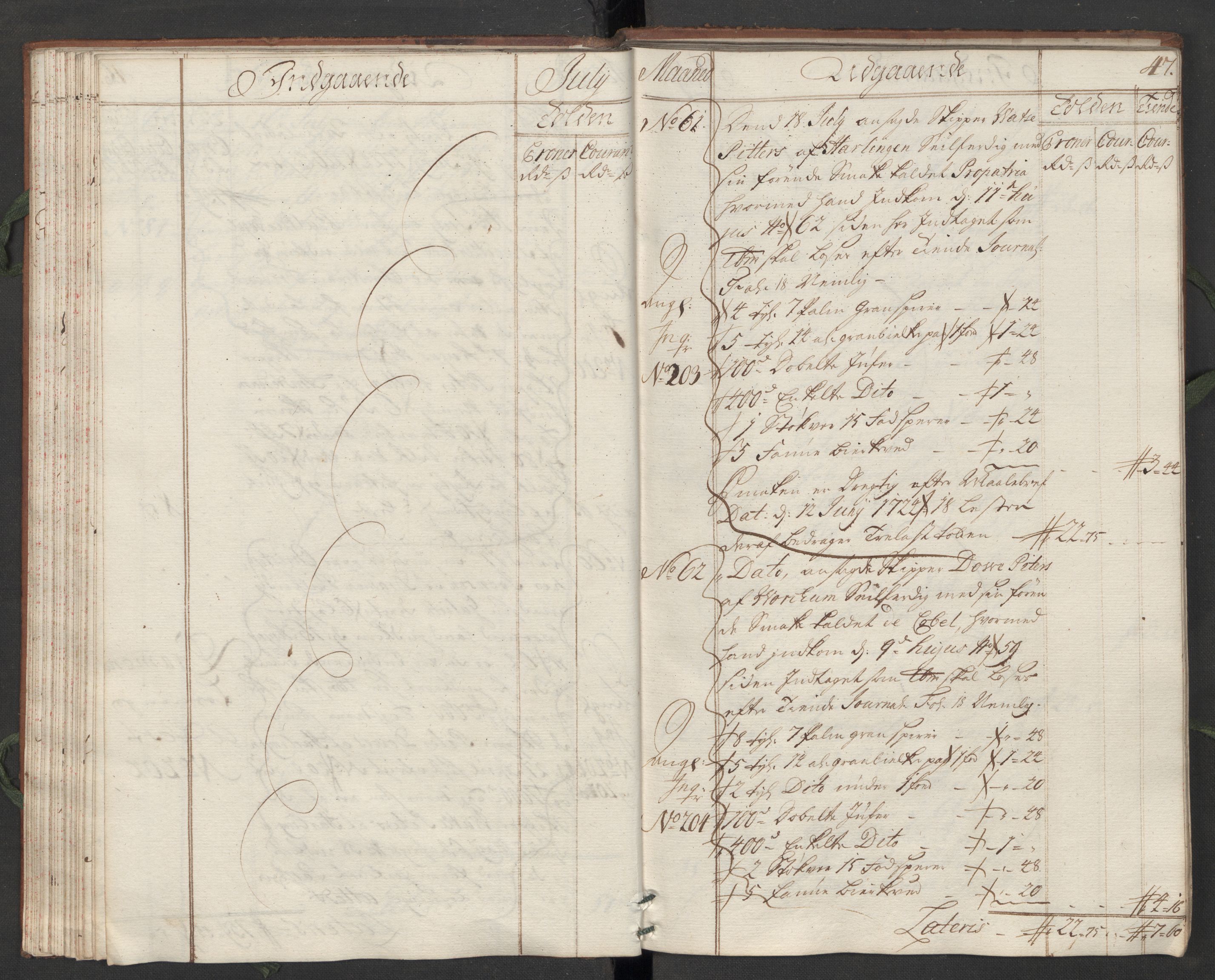 Generaltollkammeret, tollregnskaper, AV/RA-EA-5490/R07/L0009/0001: Tollregnskaper Sand / Hovedtollbok, 1731, p. 46b-47a