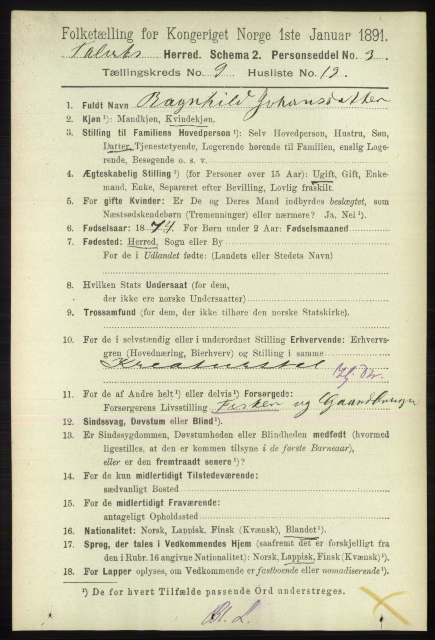 RA, 1891 census for 2013 Talvik, 1891, p. 2264
