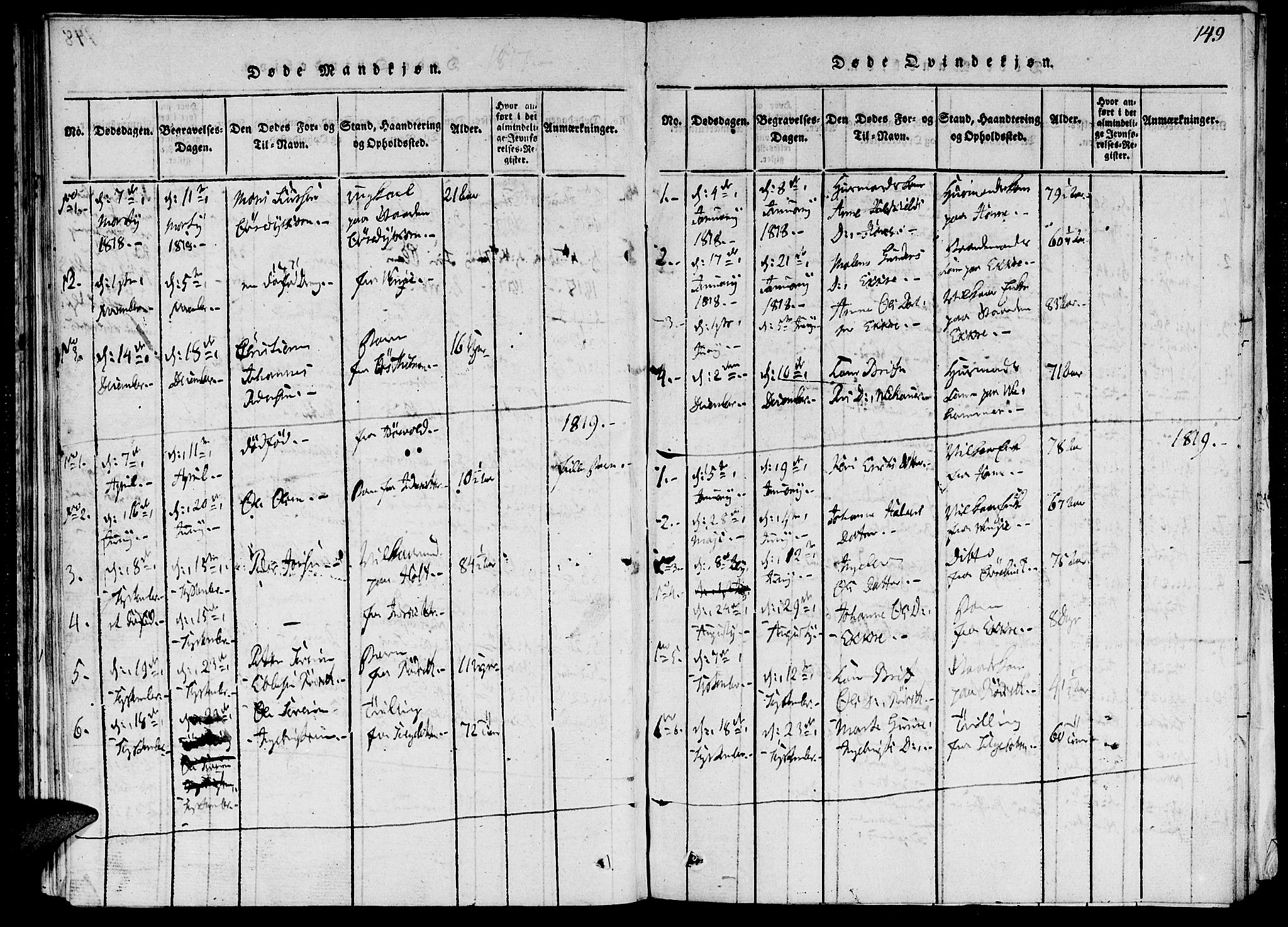 Ministerialprotokoller, klokkerbøker og fødselsregistre - Møre og Romsdal, AV/SAT-A-1454/520/L0273: Parish register (official) no. 520A03, 1817-1826, p. 149