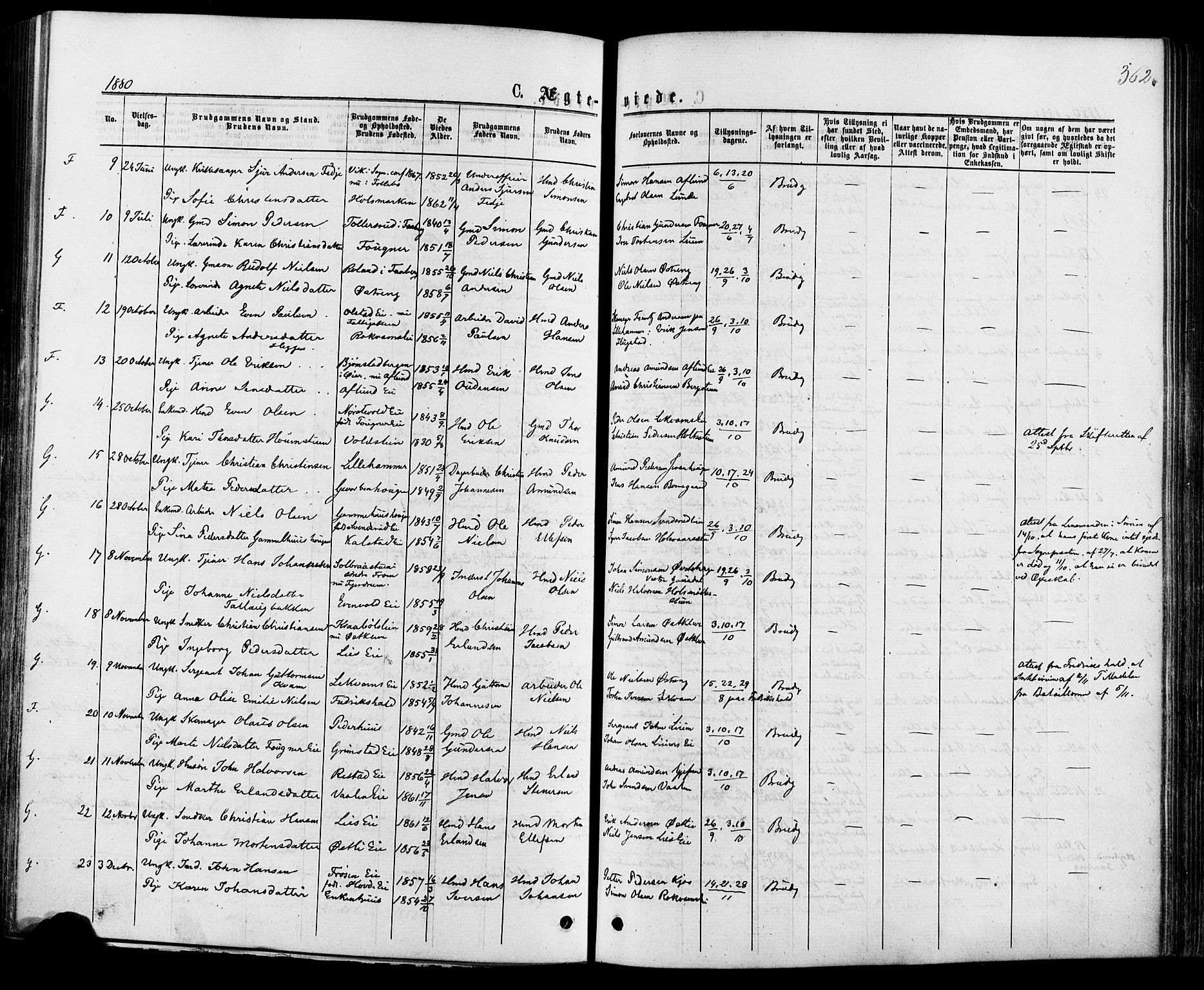 Østre Gausdal prestekontor, AV/SAH-PREST-092/H/Ha/Haa/L0001: Parish register (official) no. 1, 1874-1886, p. 362