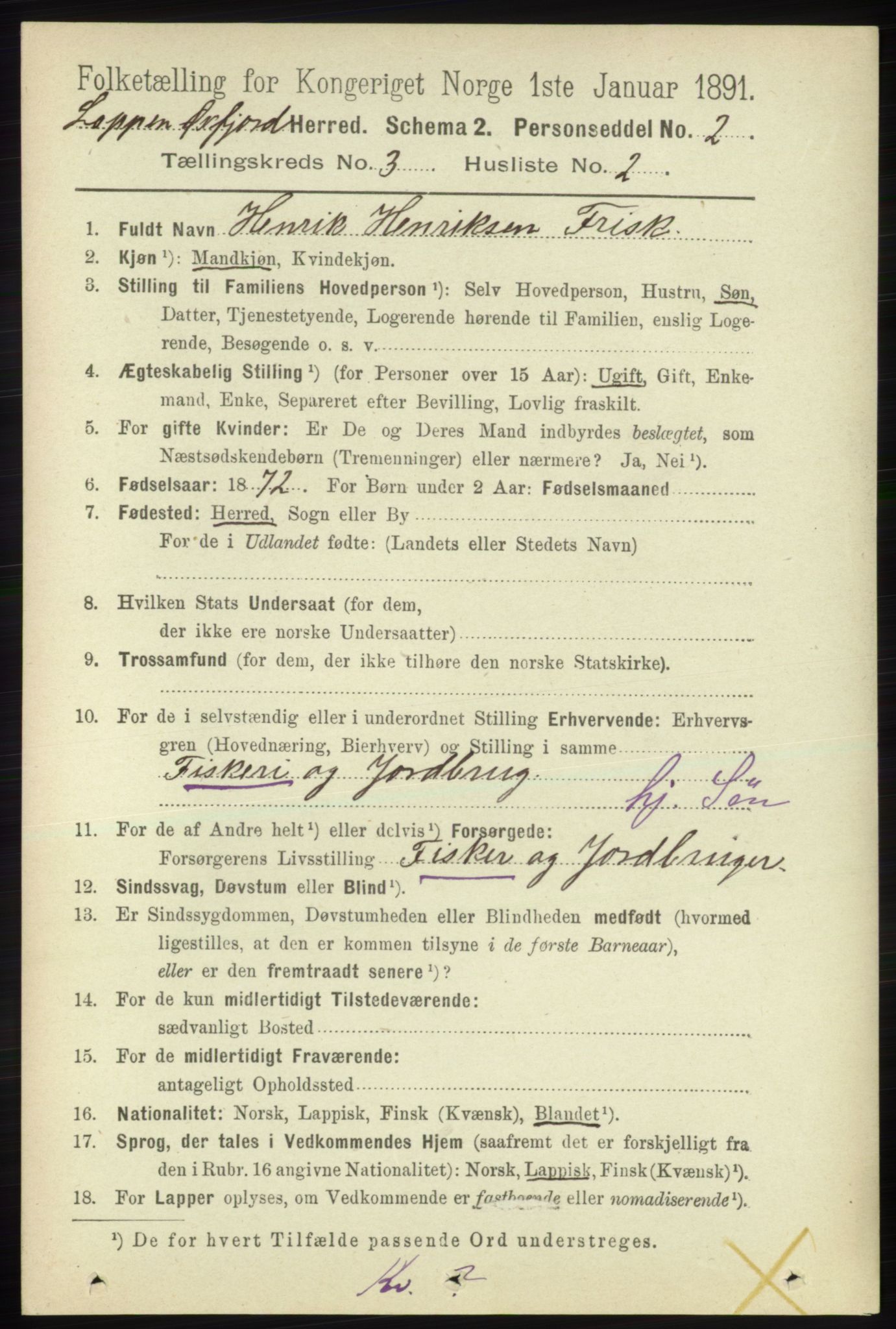 RA, 1891 census for 2014 Loppa, 1891, p. 680