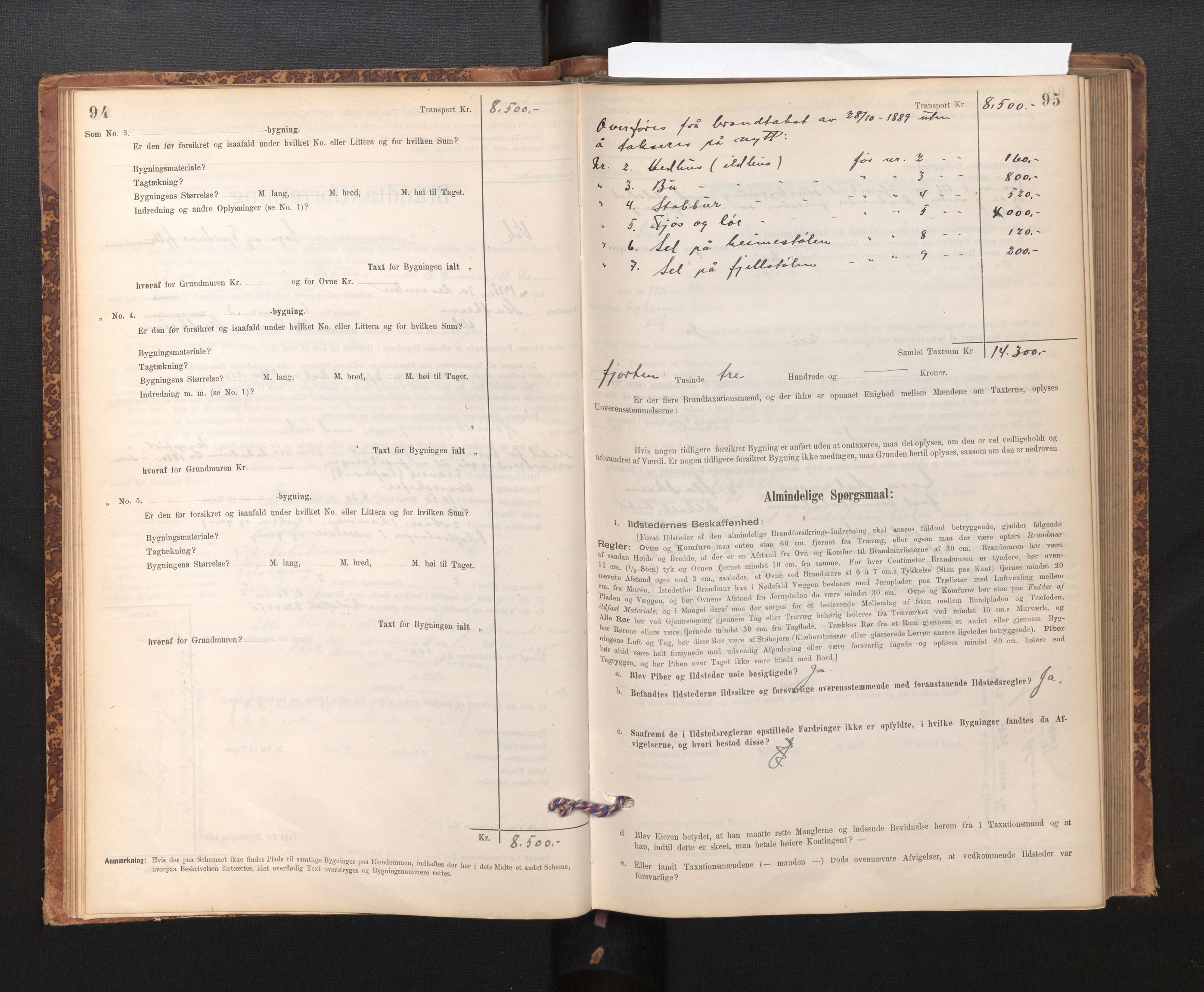 Lensmannen i Vik, SAB/A-30301/0012/L0006: Branntakstprotokoll, skjematakst, 1896-1949, p. 94-95