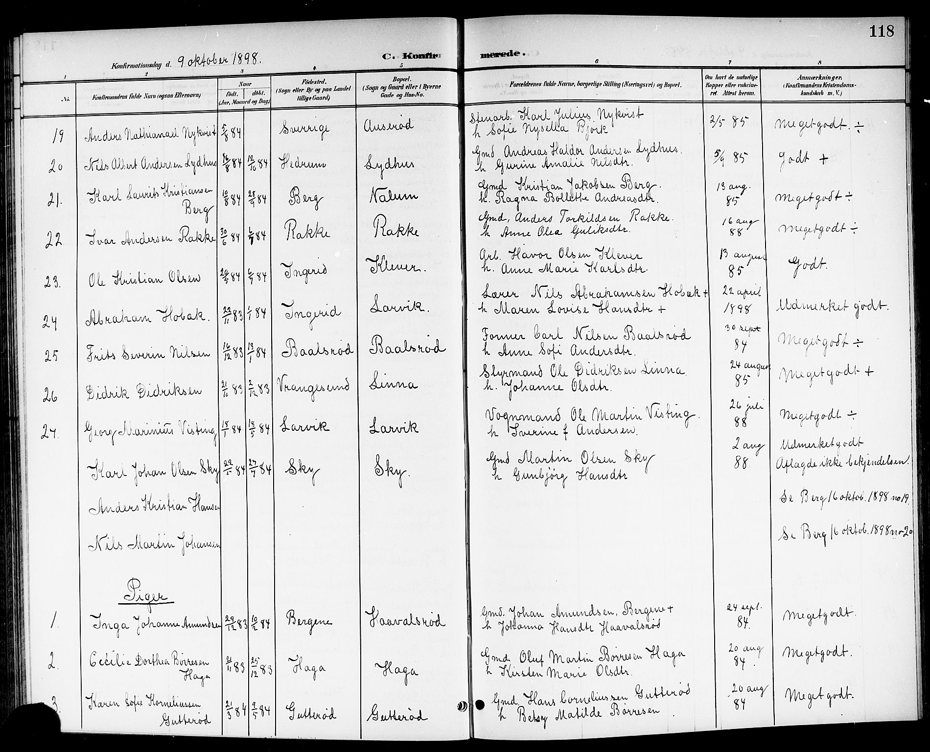 Brunlanes kirkebøker, SAKO/A-342/G/Ga/L0004: Parish register (copy) no. I 4, 1898-1921, p. 118