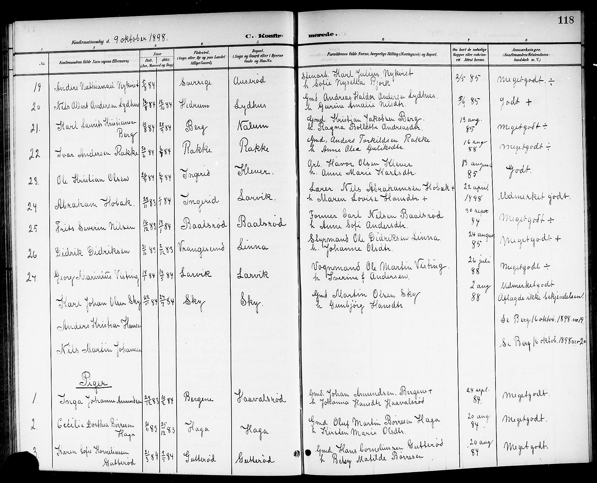Brunlanes kirkebøker, AV/SAKO-A-342/G/Ga/L0004: Parish register (copy) no. I 4, 1898-1921, p. 118