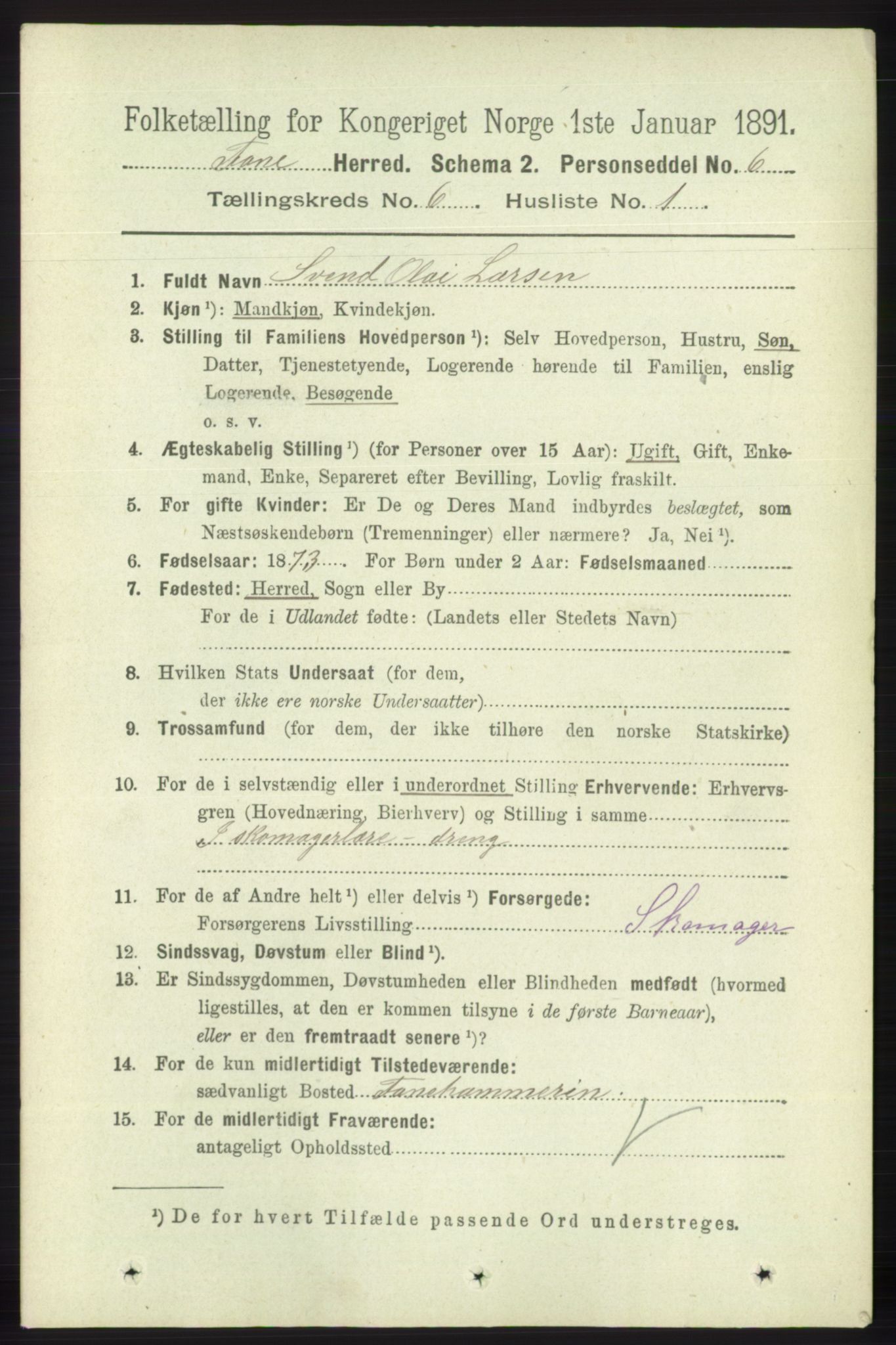 RA, 1891 census for 1249 Fana, 1891, p. 2565