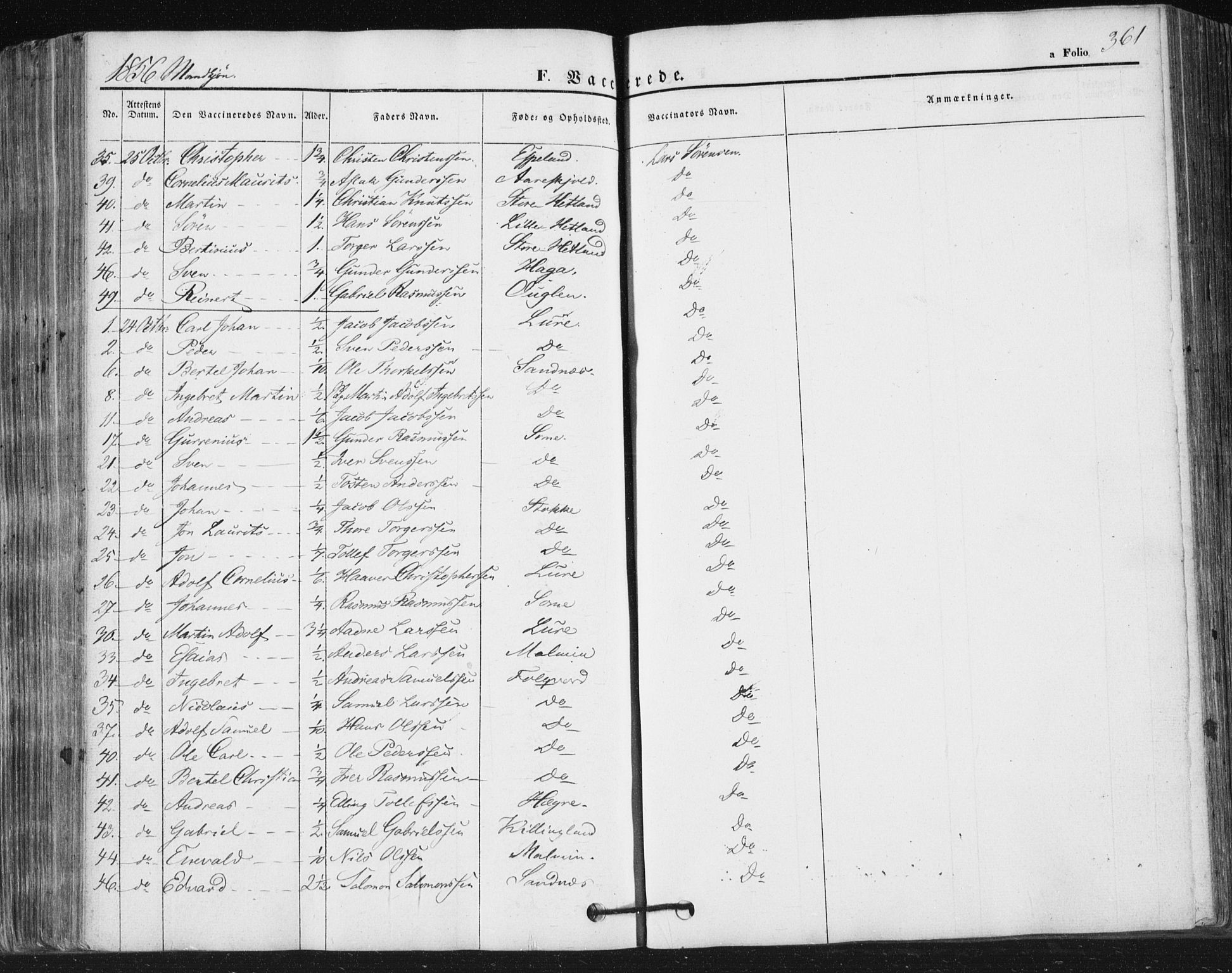 Høyland sokneprestkontor, SAST/A-101799/001/30BA/L0008: Parish register (official) no. A 8, 1841-1856, p. 361