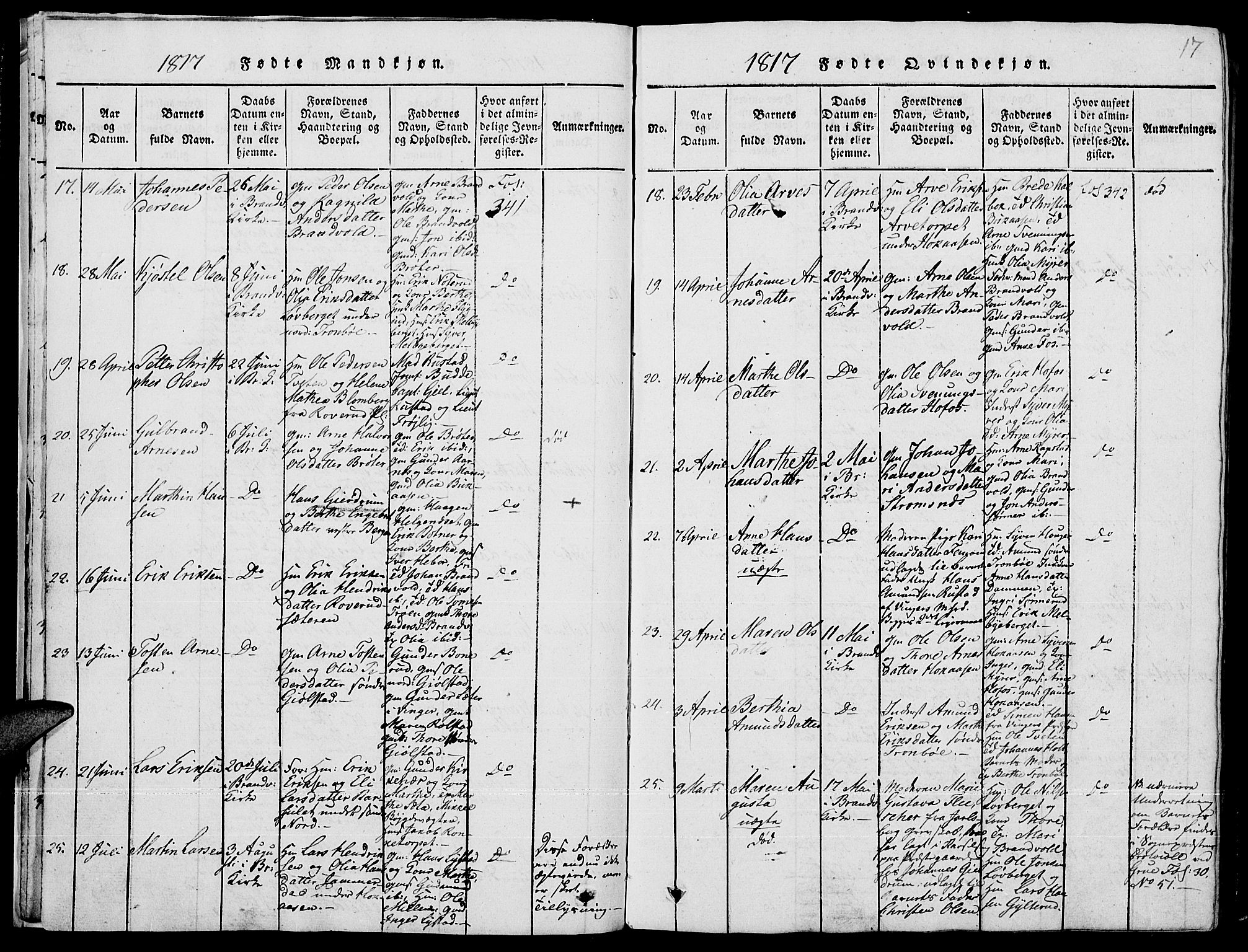 Grue prestekontor, AV/SAH-PREST-036/H/Ha/Hab/L0001: Parish register (copy) no. 1, 1814-1841, p. 17