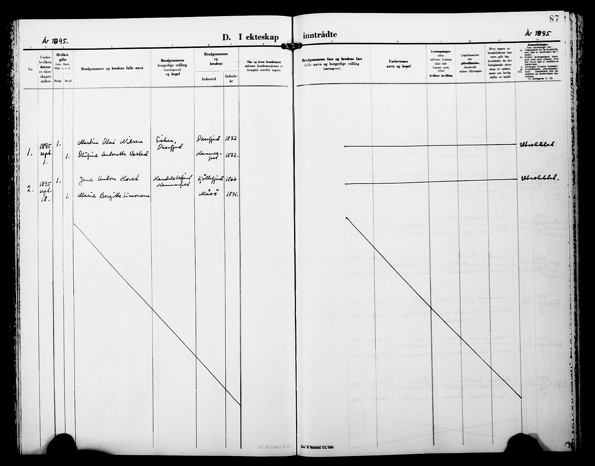 Lebesby sokneprestkontor, AV/SATØ-S-1353/H/Ha/L0005kirke: Parish register (official) no. 5, 1870-1902, p. 87